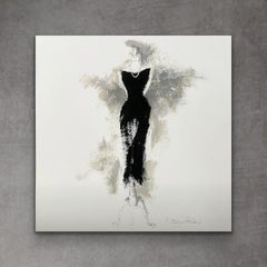 Little Black Dress, 8"x8", Giclée Print W/Hand Painted Elements, Black And White