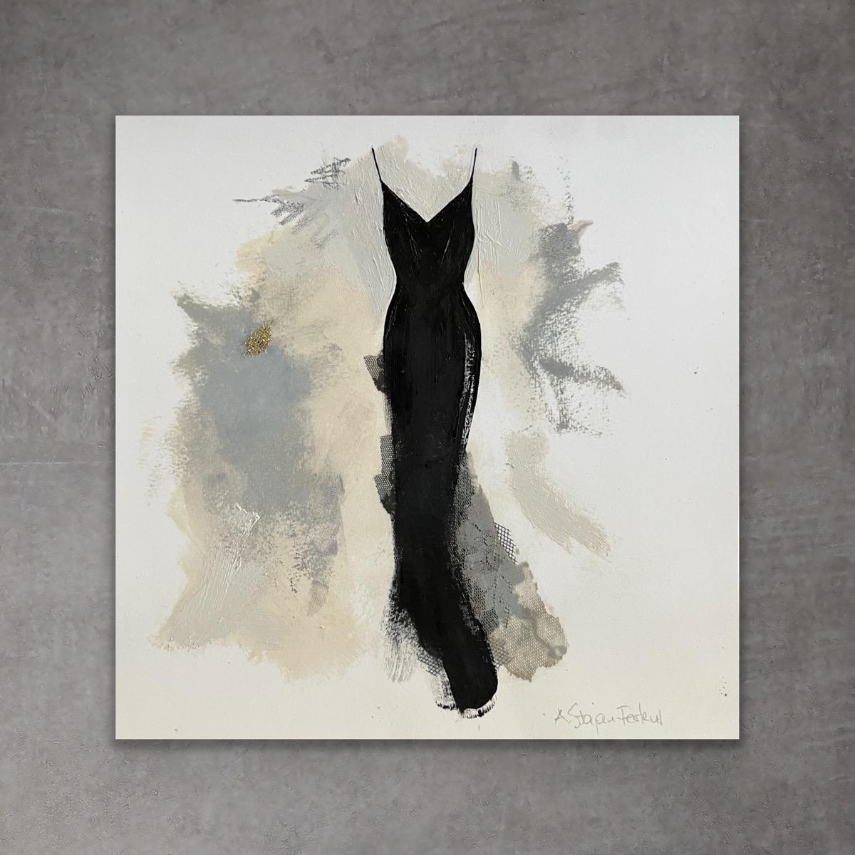 Little Black Dress, 8"x8", Giclée Print With Hand Embellishment, Black And White