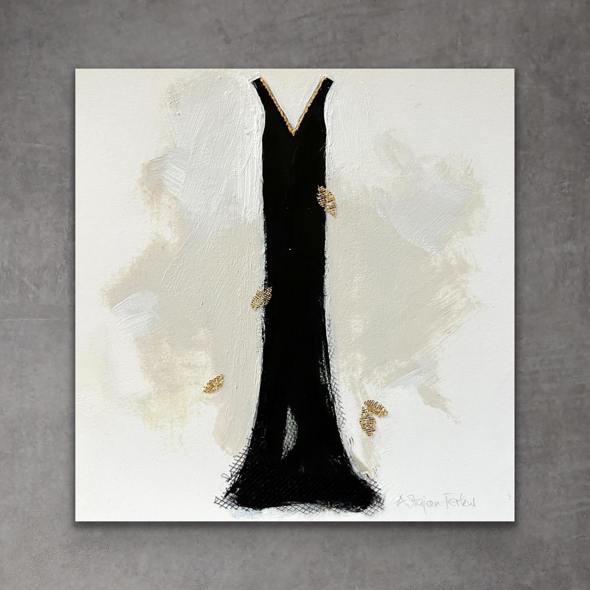 Andrea Stajan-Ferkul Still-Life Print - Little Black Dress - 6"x6", Giclée Print w/Hand Painted Embellishments 