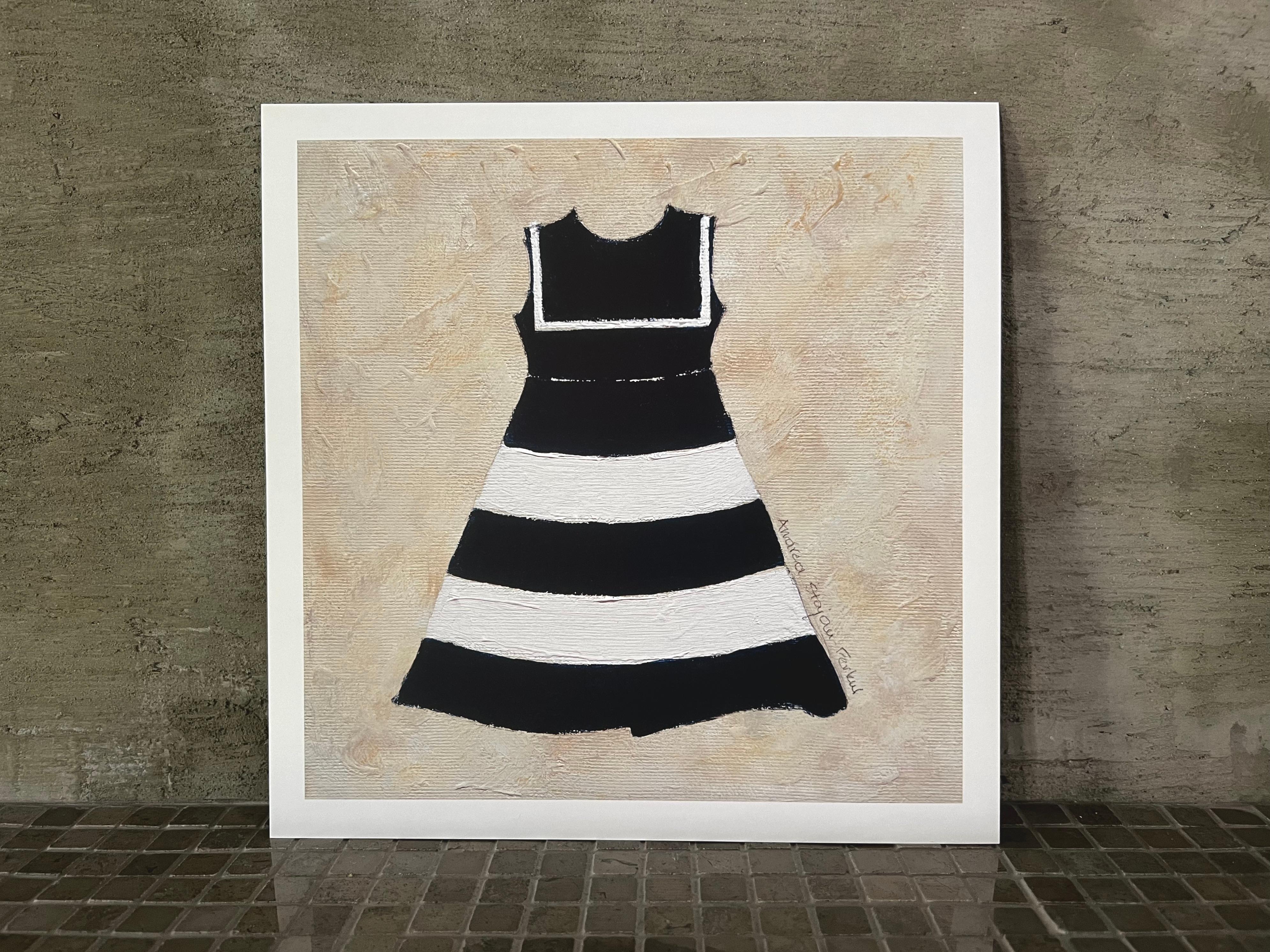 Andrea Stajan-Ferkul Figurative Print - Nautical Girl #3 - 9.5"x9.5", Children's Art Print, Navy & White Dress, Nursery