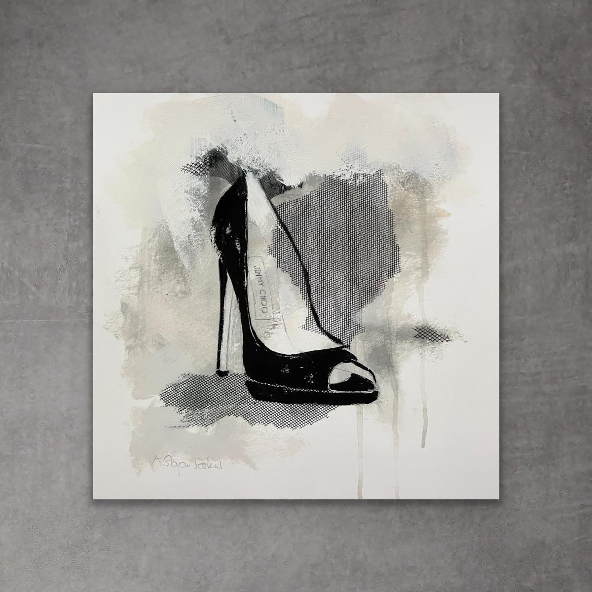 Andrea Stajan-Ferkul Still-Life Print - Jimmy - 8"x8", Giclée Print W/Hand Painted Embellishments, Jimmy Choo Shoe