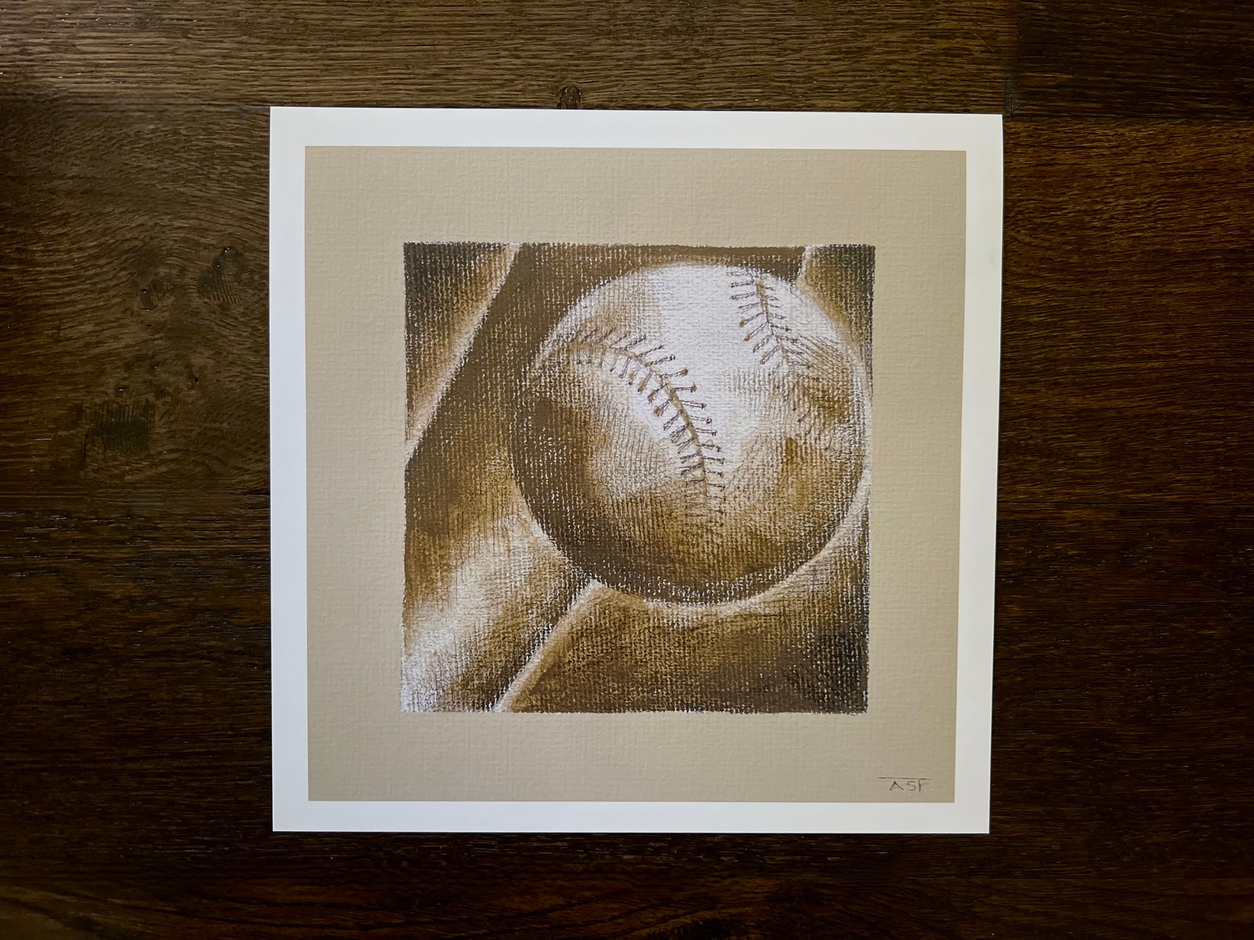 This Art Print on recycled paper features a baseball image for the one's who love the game. The contemporary and timeless aesthetic makes it perfect for a child's room or sports room. Hand signed on back. This is #3 from a series of four sport