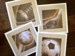 Play Hard - 4 Sport Prints, 9.5"x9.5" Each, Art Prints On Paper, Brown, Beige