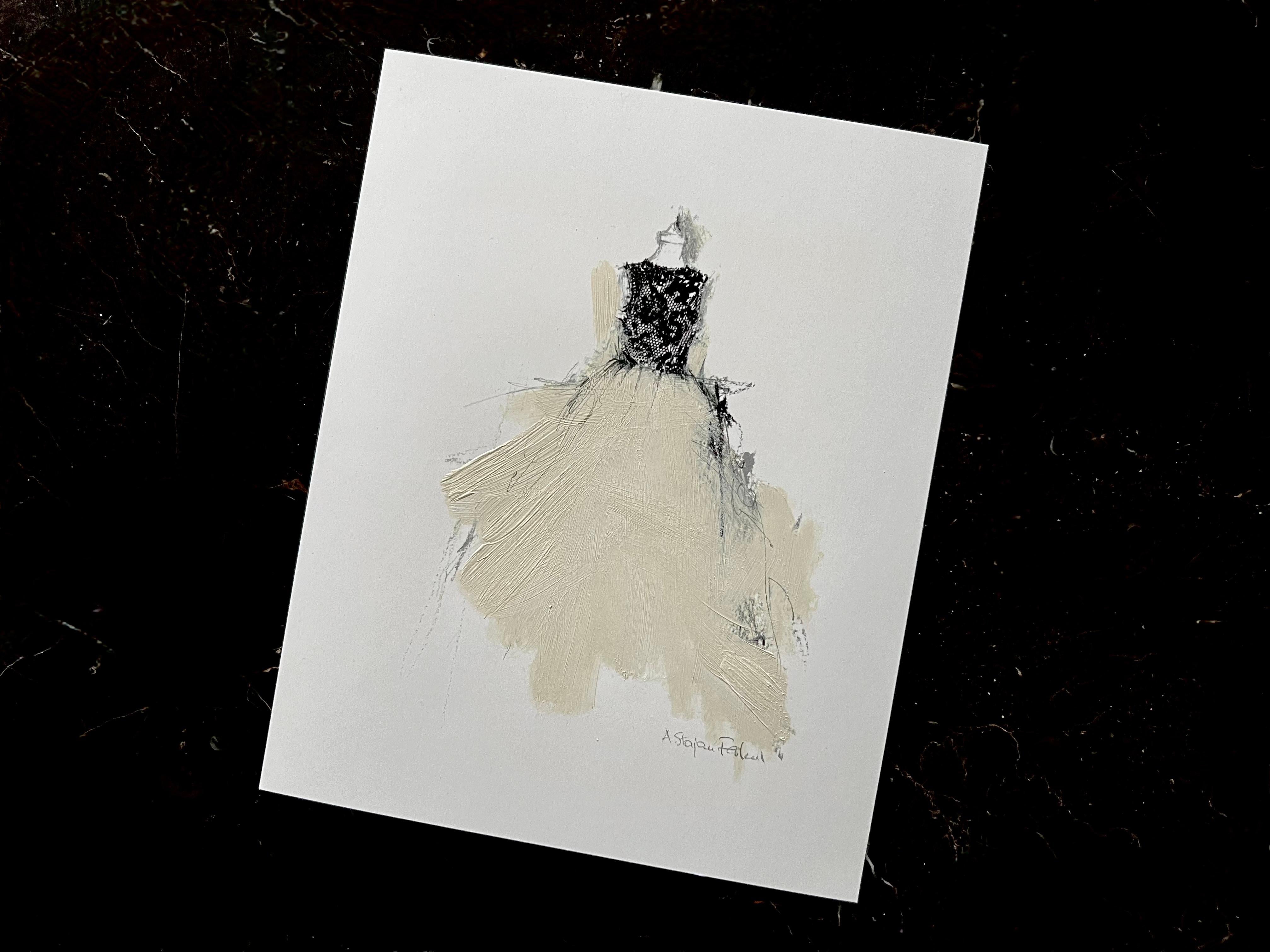 The Dressing Room 1 - 18x22cm, Kunstdruck mit handbemalten Elementen, Beige, Schwarz im Angebot 2
