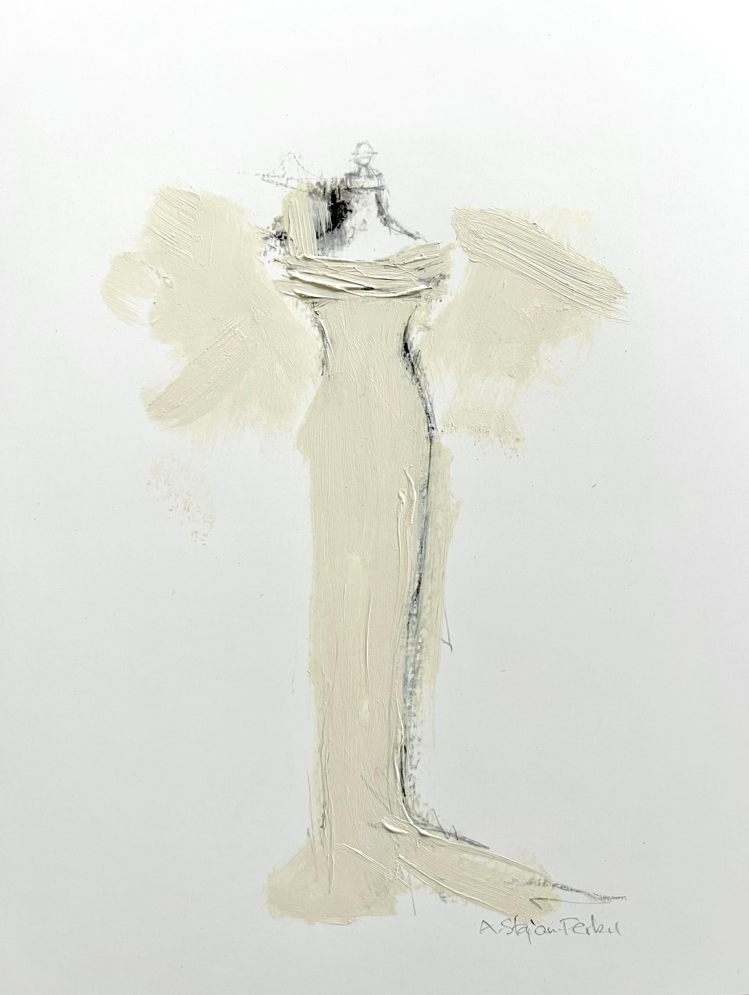 The Dressing Room 2 - 18x22cm, Kunstdruck mit handbemalten Elementen, Beige, Schwarz – Print von Andrea Stajan-Ferkul