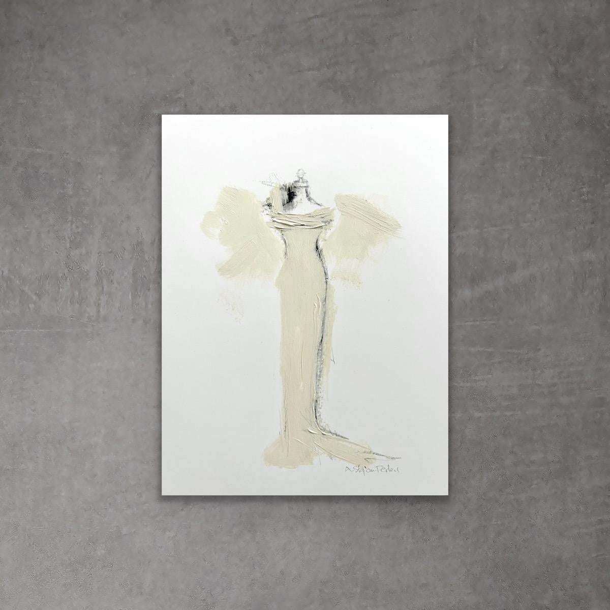 Andrea Stajan-Ferkul Print – The Dressing Room 2 - 18x22cm, Kunstdruck mit handbemalten Elementen, Beige, Schwarz