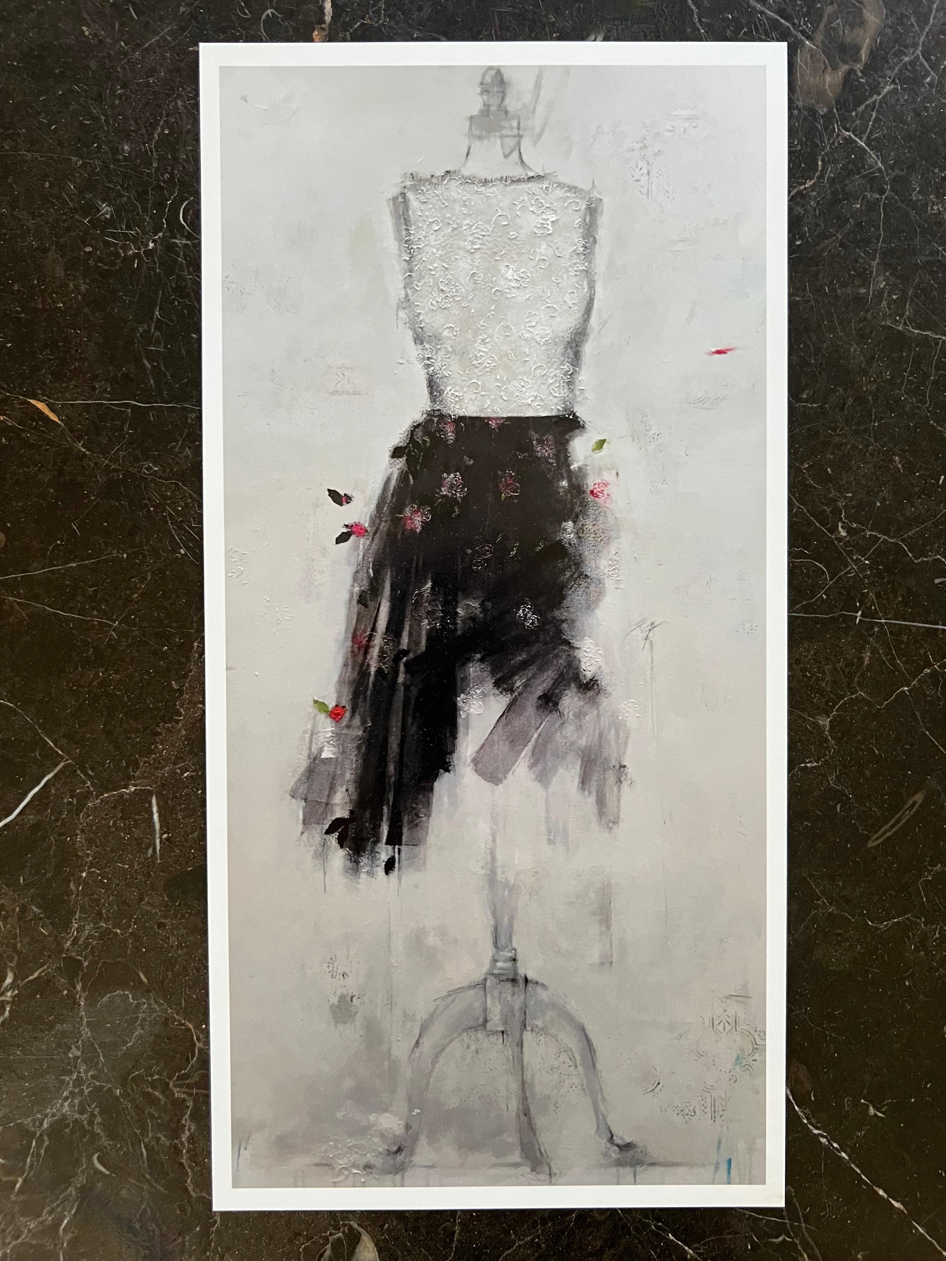 This art print on photographic paper is a one-of-kind reproduction of the original painting. It depicts an intricate dress combining the elegance of lace with floral embellishment. Only one available, hand signed on back. 

//

Andrea Stajan-Ferkul