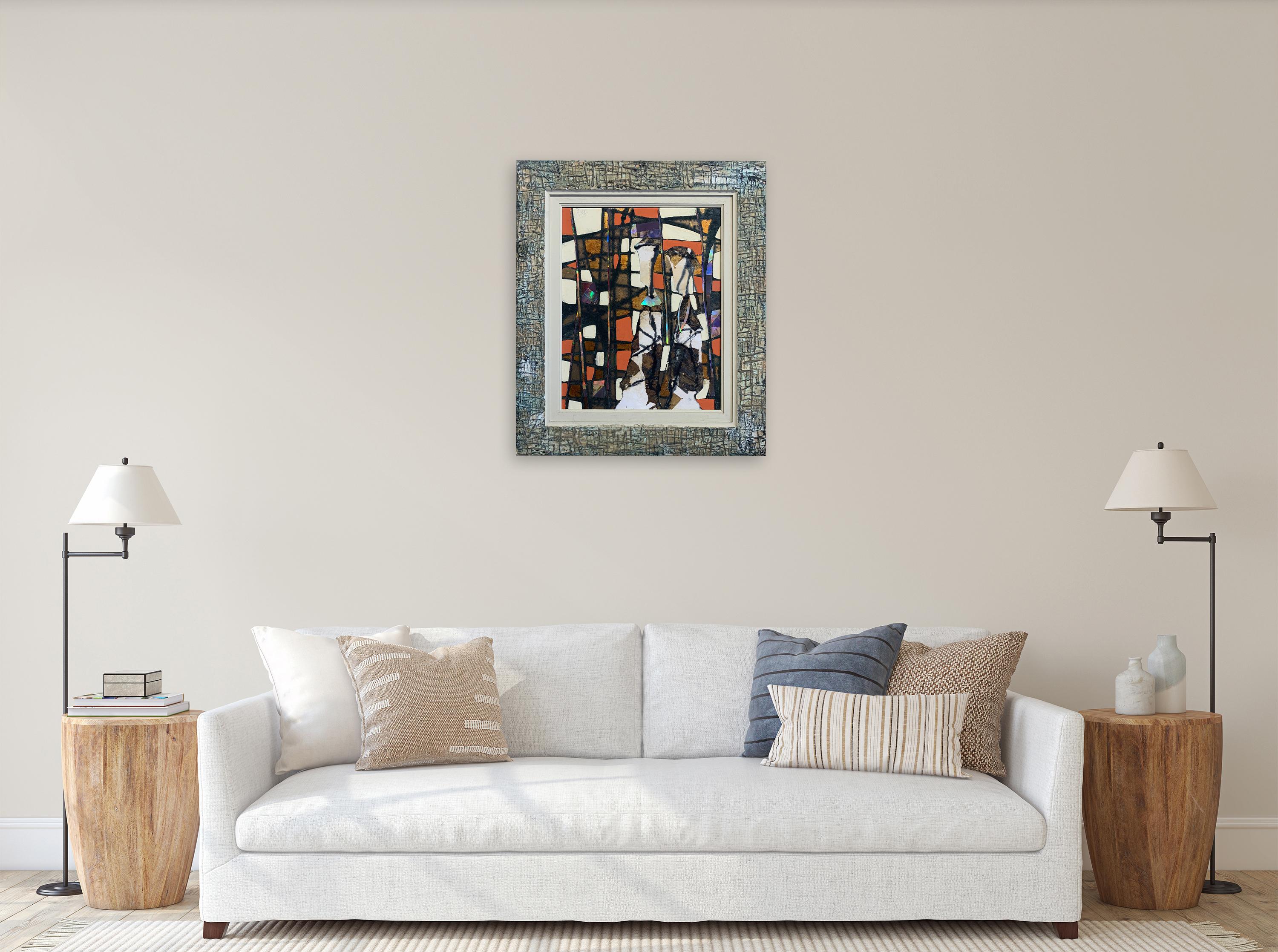 Architects Surveying - Andrea Stella- Figurative Abstract Painting - Mixed Media - Gold Figurative Painting by ANDREA STELLA