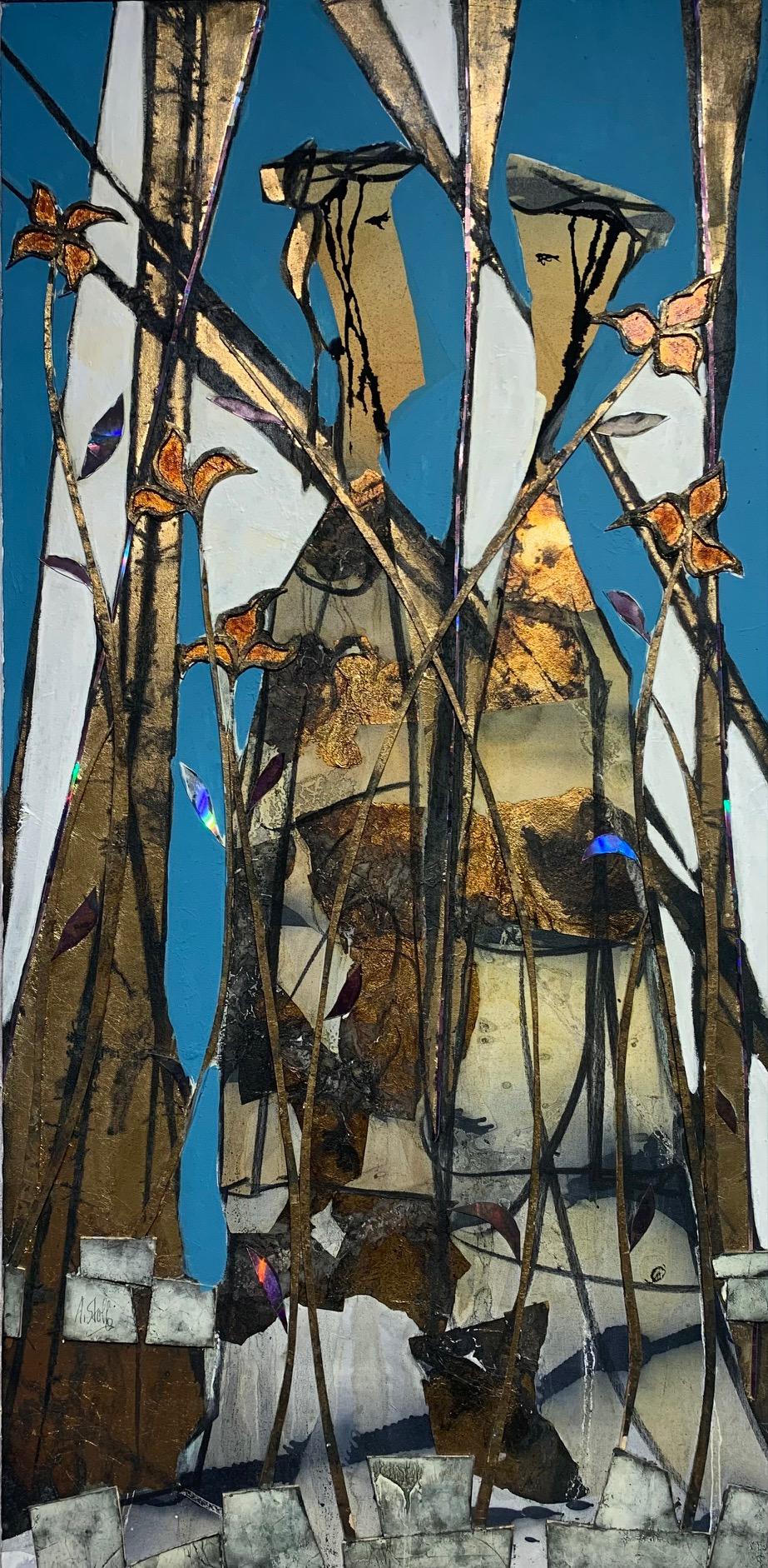 Politique de jardin - Andrea Stella - Peinture abstraite figurative - Techniques mixtes