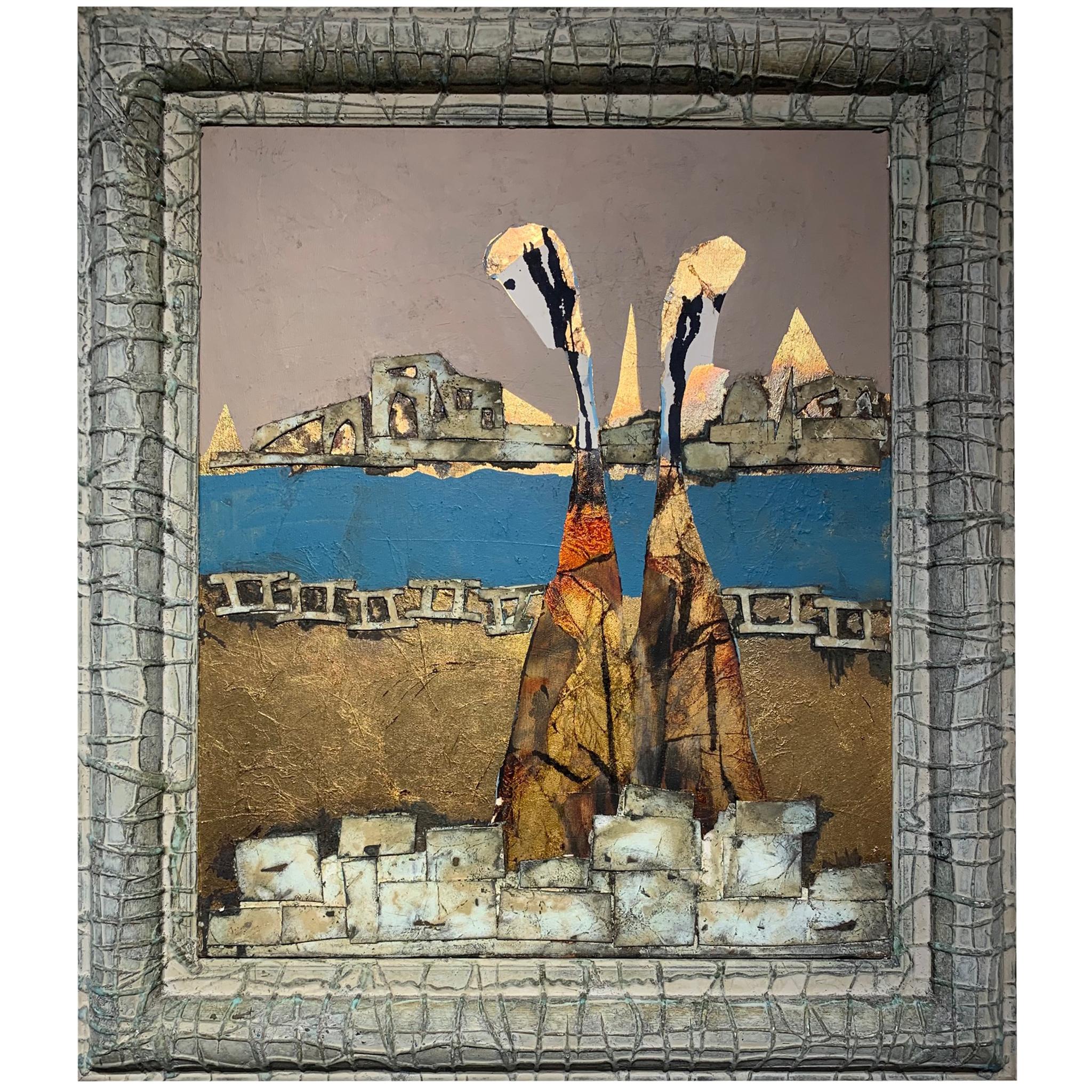 Golden Beach - Andrea Stella - Peinture abstraite figurative - Techniques mixtes - Contemporain Mixed Media Art par ANDREA STELLA
