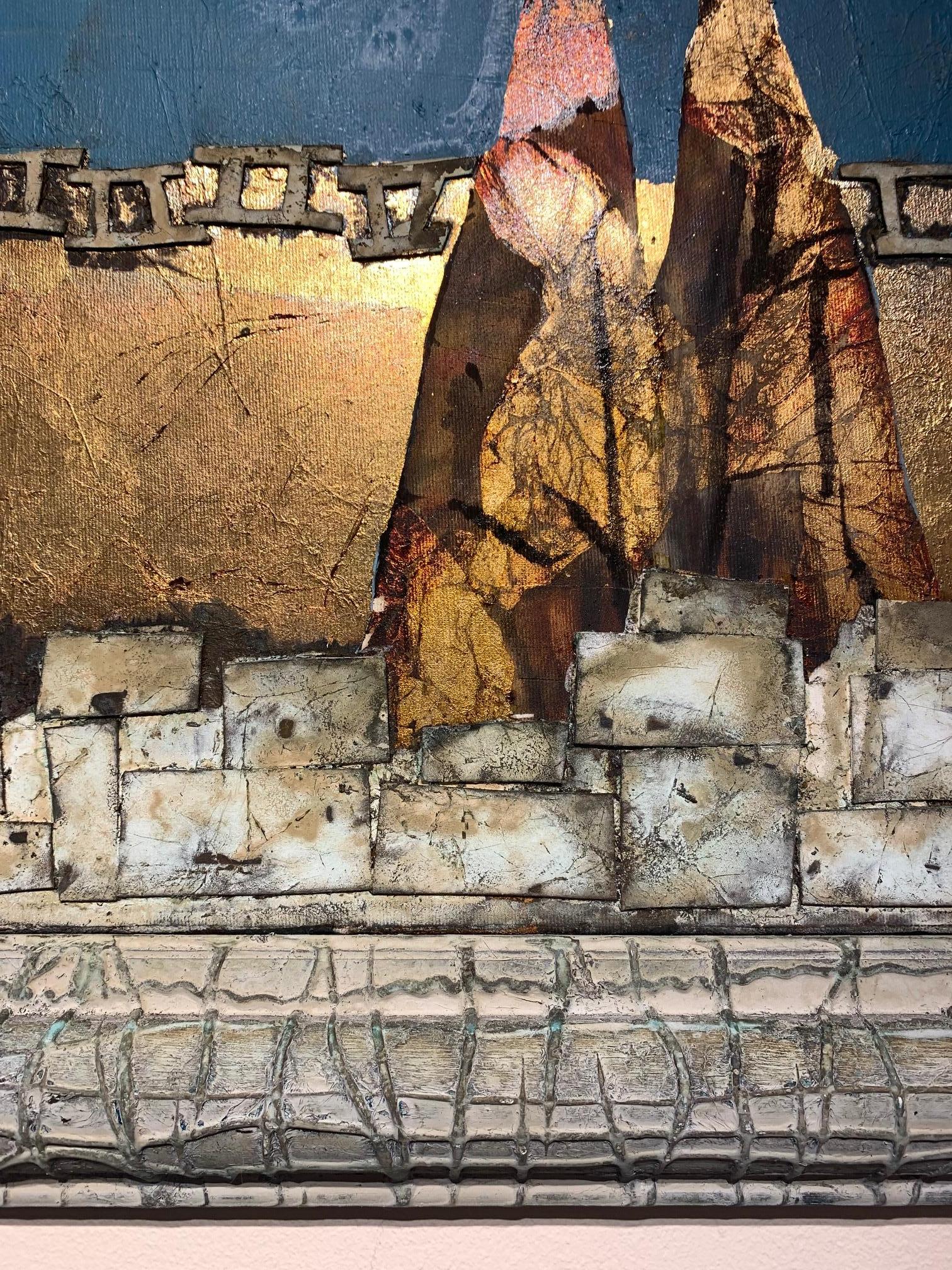 Golden Beach - Andrea Stella - Peinture abstraite figurative - Techniques mixtes en vente 1