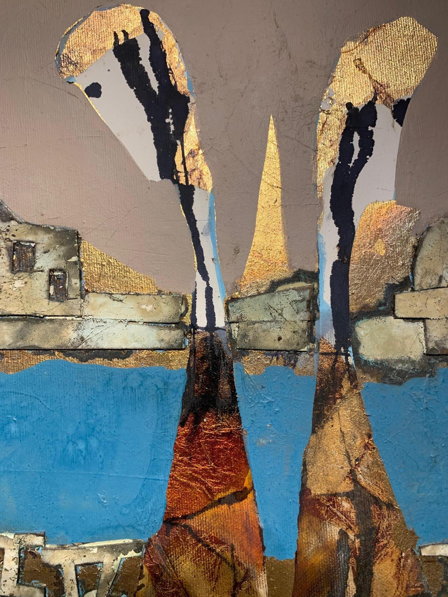 Golden Beach - Andrea Stella - Peinture abstraite figurative - Techniques mixtes en vente 2