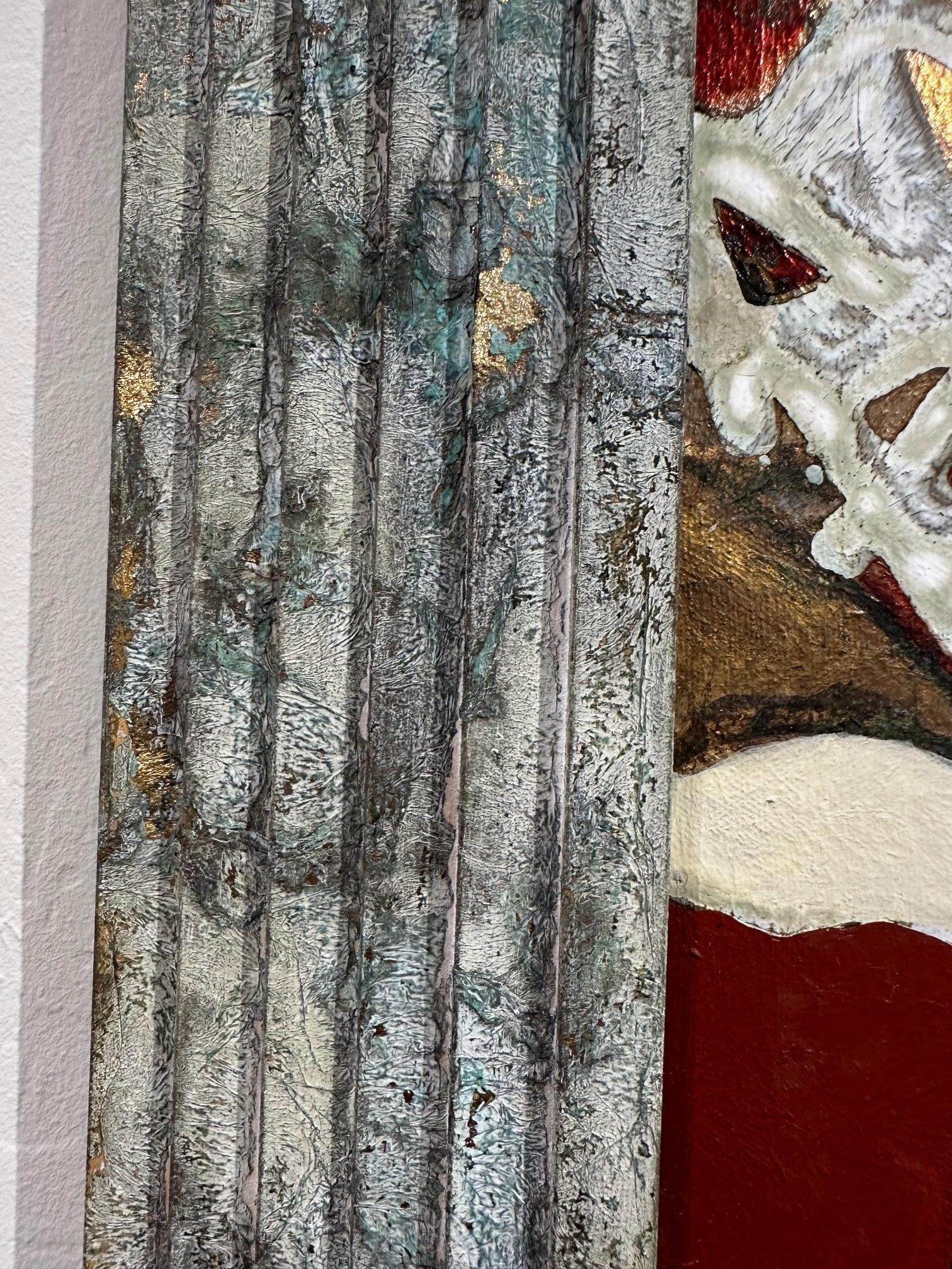 I Walk In The Art - Andrea Stella- Red Color Gold Leaf Painting - Mixed Media For Sale 3