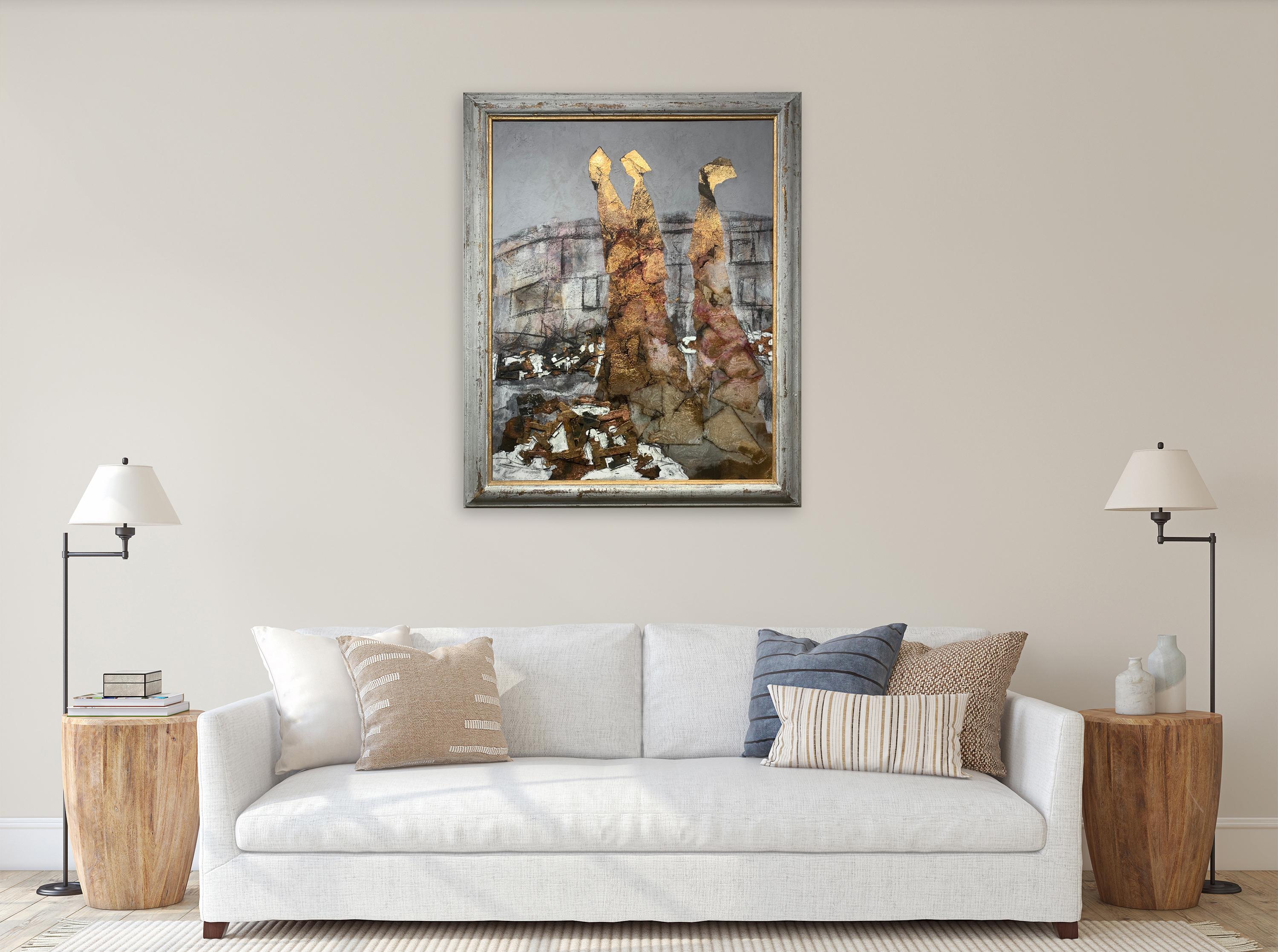 Innamorati dietro i muri-Andrea Stella-Pittura astratta figurativa-Mixed Media in vendita 1