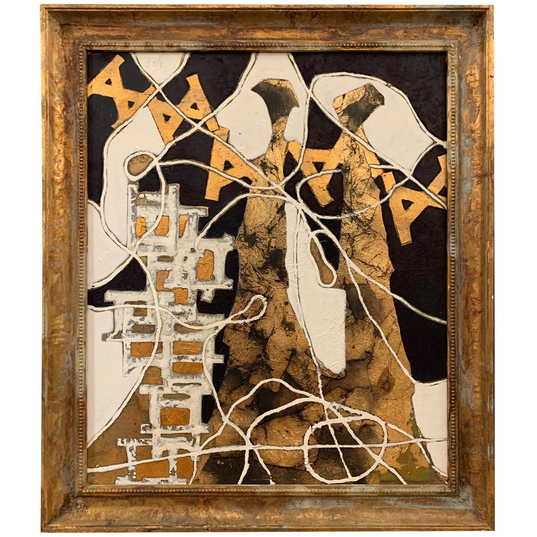 Intertwining Musical Mixed Media with Gold Leaf Painting by Andrea Stella (Zeitgenössisch), Mixed Media Art, von ANDREA STELLA
