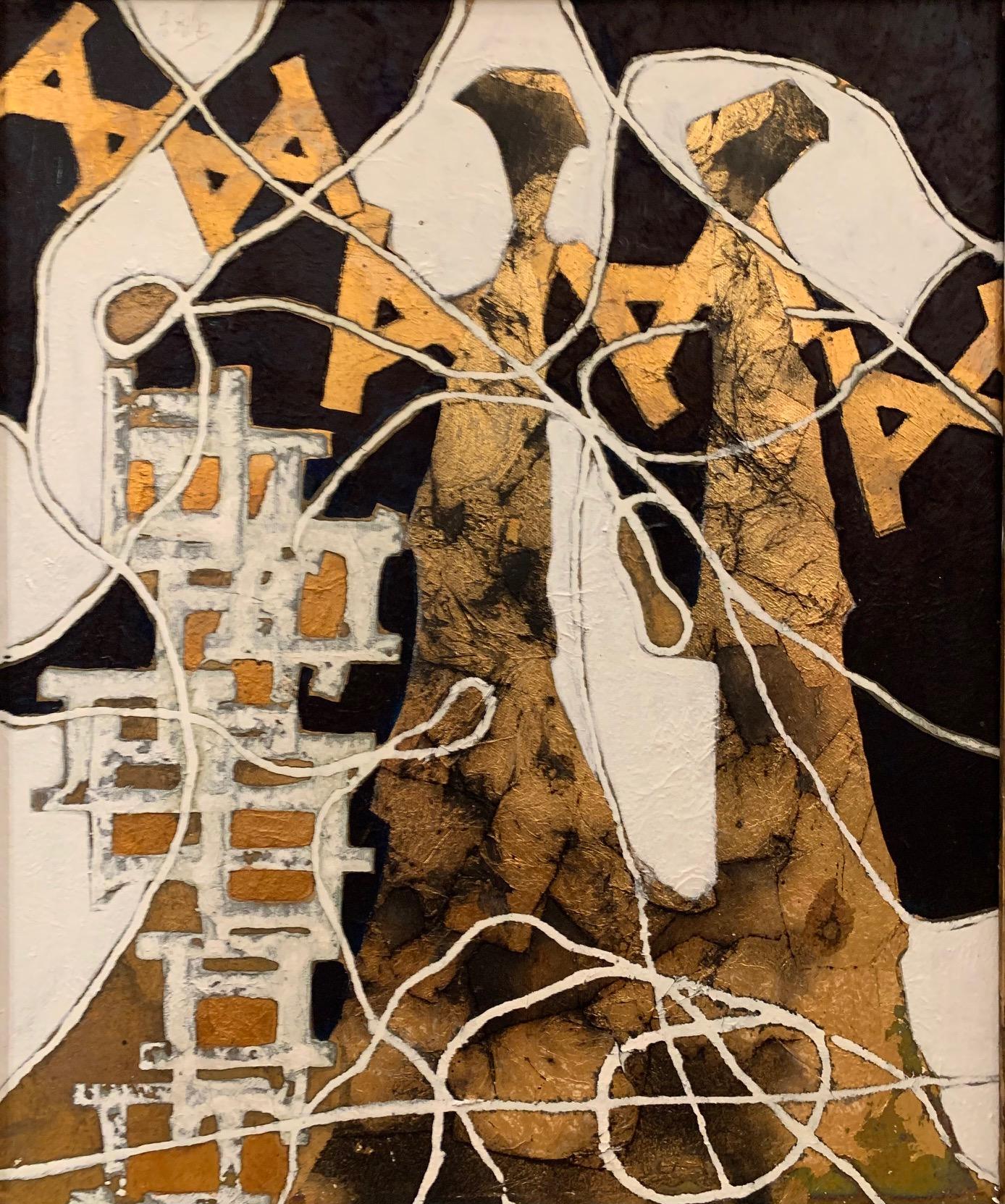 Entrelazado musical de técnica mixta con pintura en pan de oro de Andrea Stella