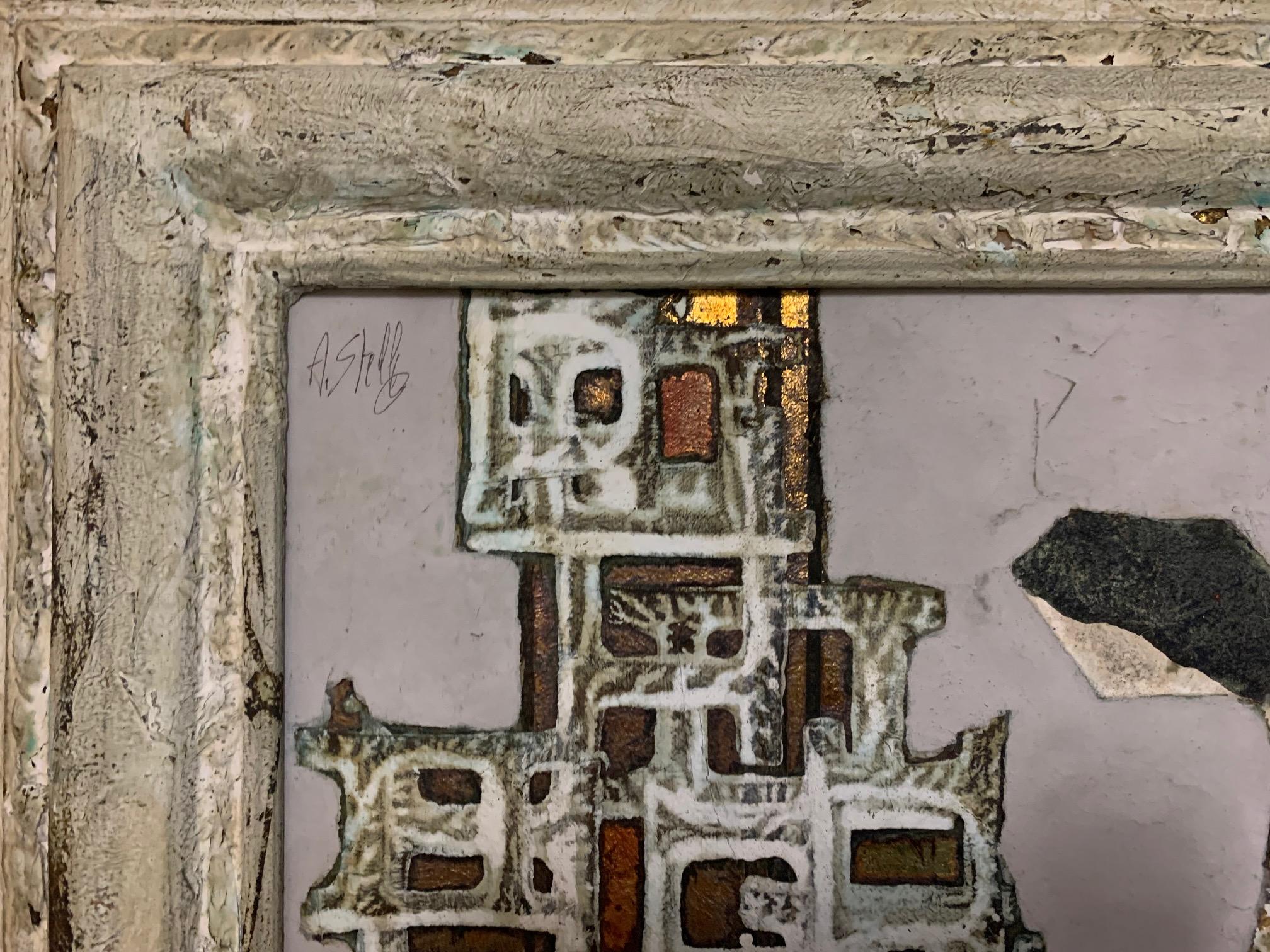 Journey To New Metropolis - Mixed Media & Gold Leaf - Andrea Stella - Brown Figurative Painting by ANDREA STELLA