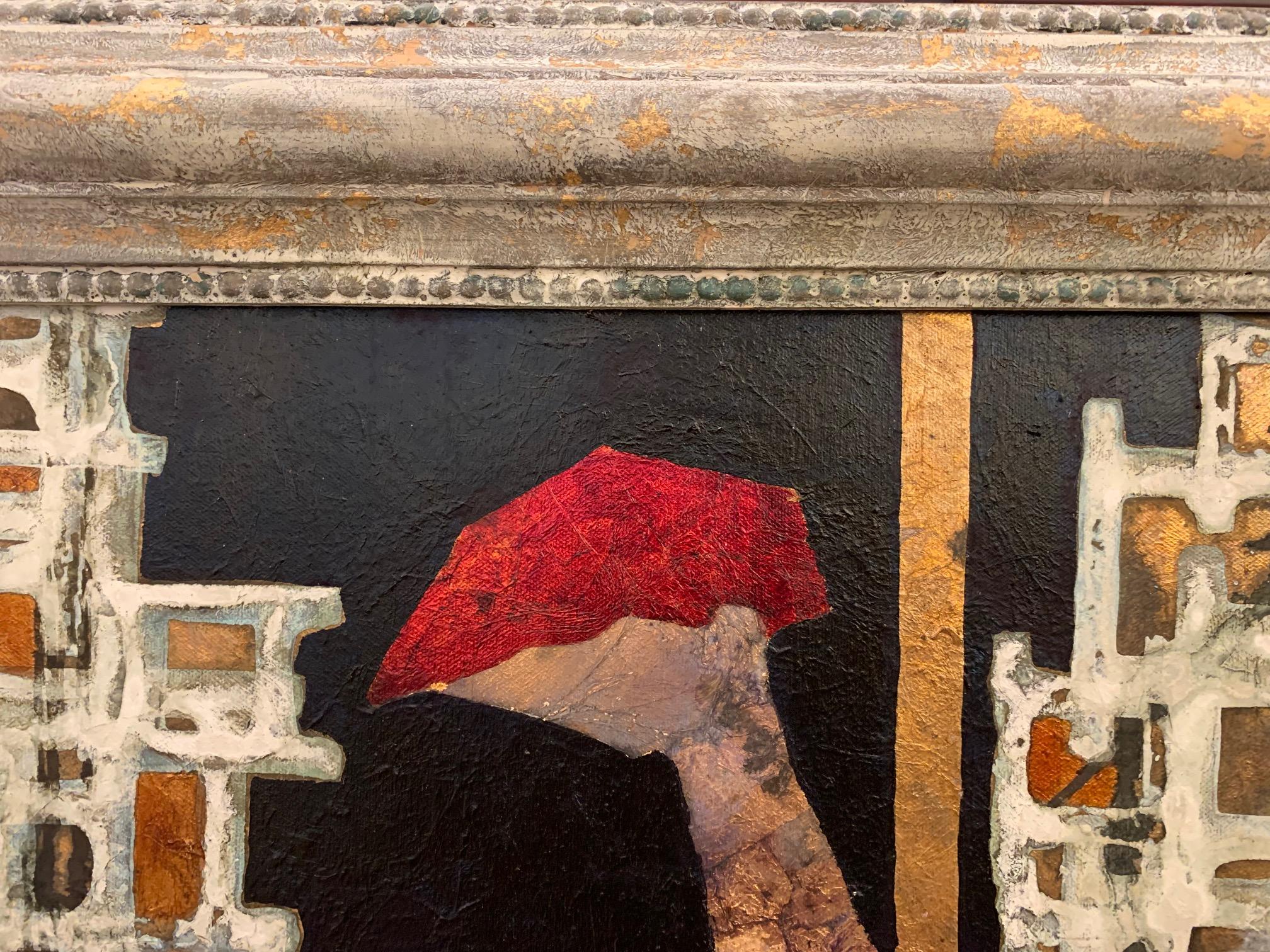 Lights In The Night - Mixed Media & Gold Leaf on canvas - Andrea Stella - Brown Figurative Painting by ANDREA STELLA