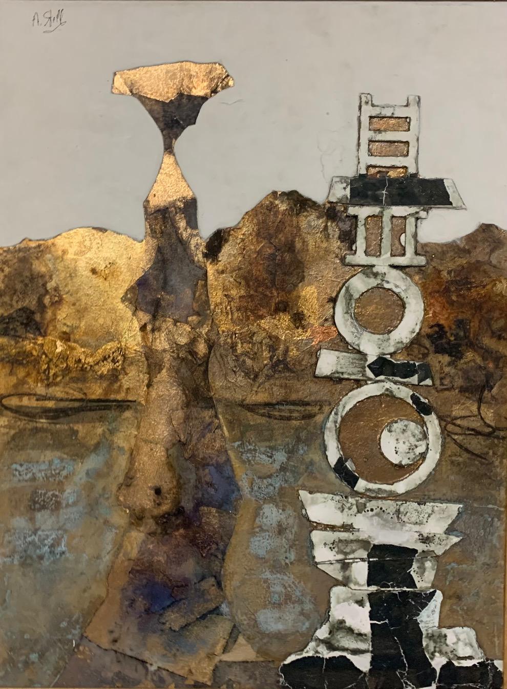 Monumento paleolítico-Andrea Stella- Pintura figurativa- Técnica mixta y pan de oro - Painting Contemporáneo de ANDREA STELLA