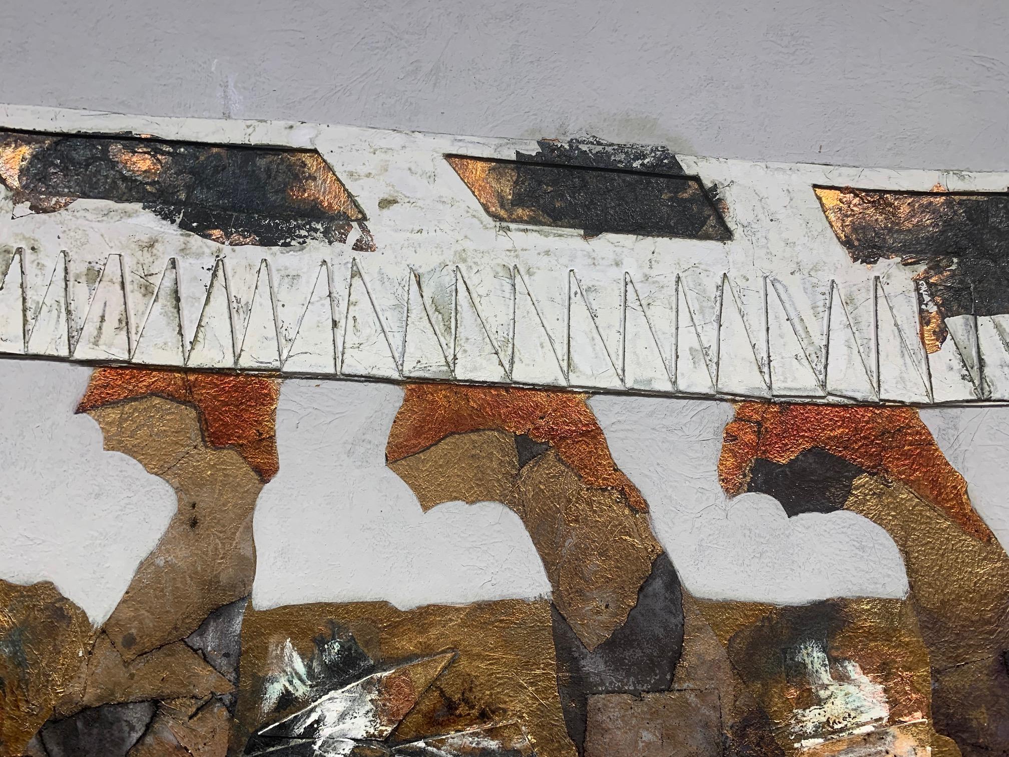 Rowing Machines – Andrea Stella – figuratives Gemälde in Mischtechnik (Gold), Figurative Painting, von ANDREA STELLA