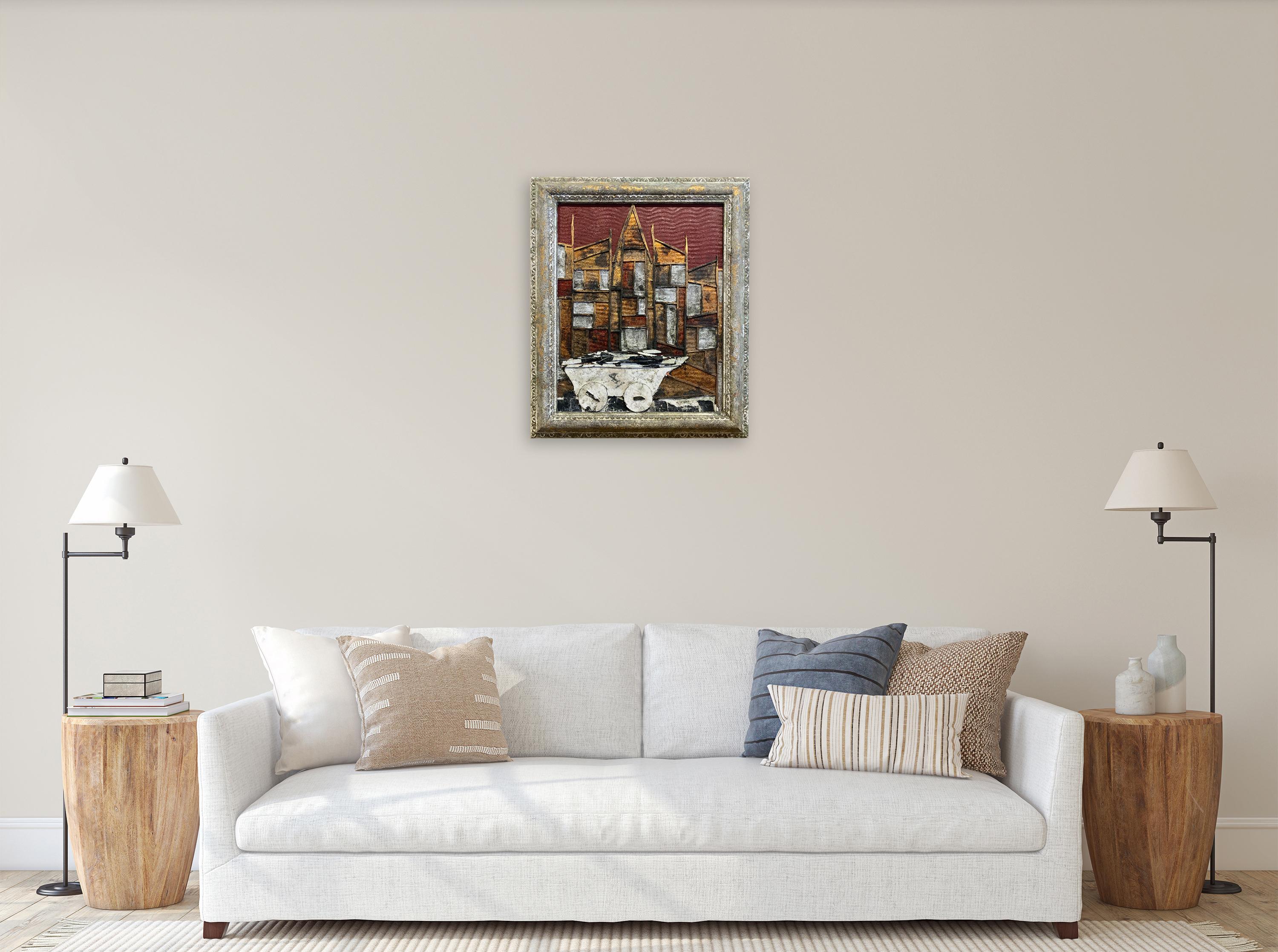 Story of the Poet  - Andrea Stella - Landscape Abstract Painting - Mixed Media - Gold Landscape Painting by ANDREA STELLA