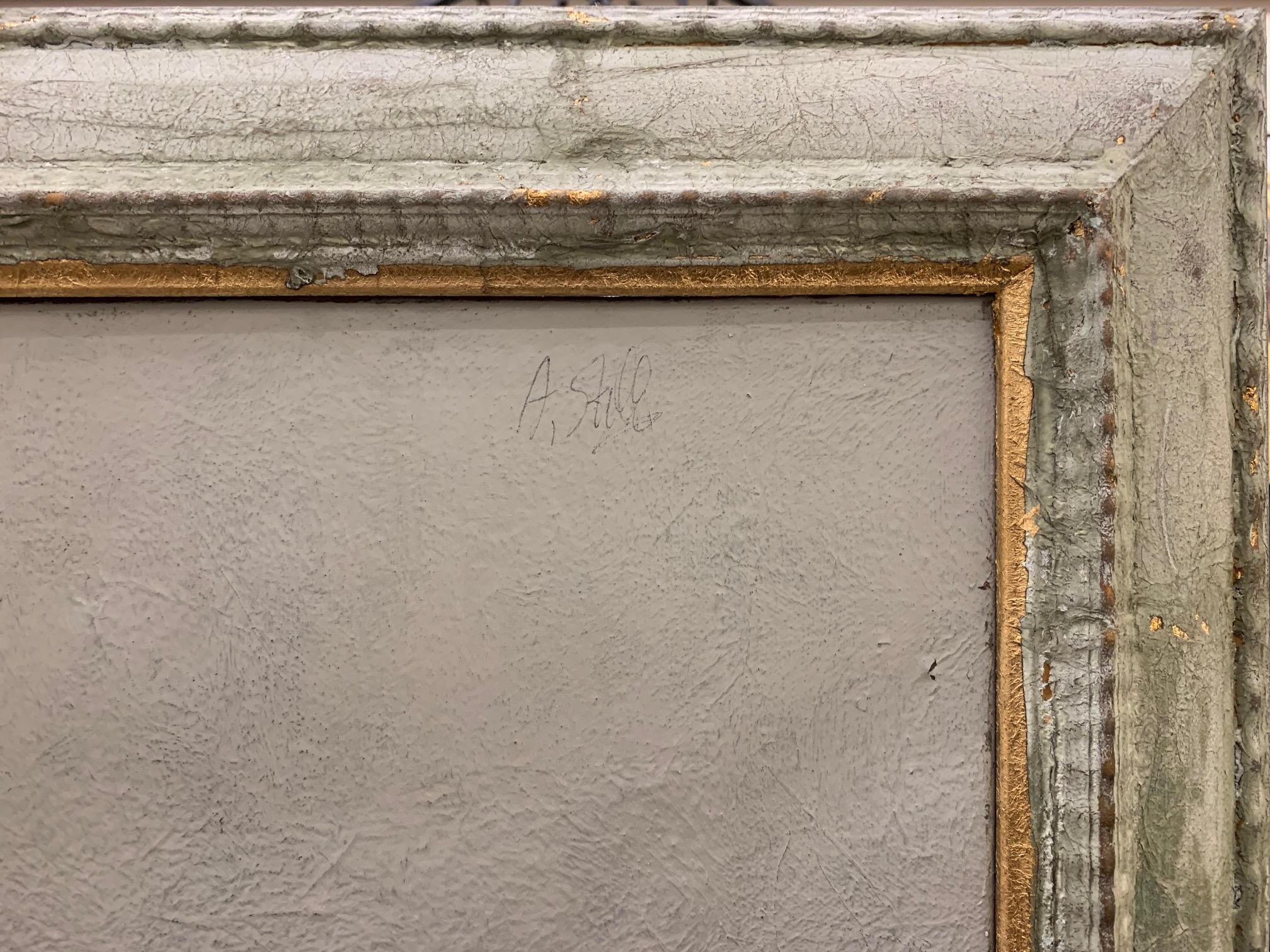 Cuentos de Miller - Técnica mixta con pintura en pan de oro de Andrea Stella - Figurative Painting Marrón de ANDREA STELLA
