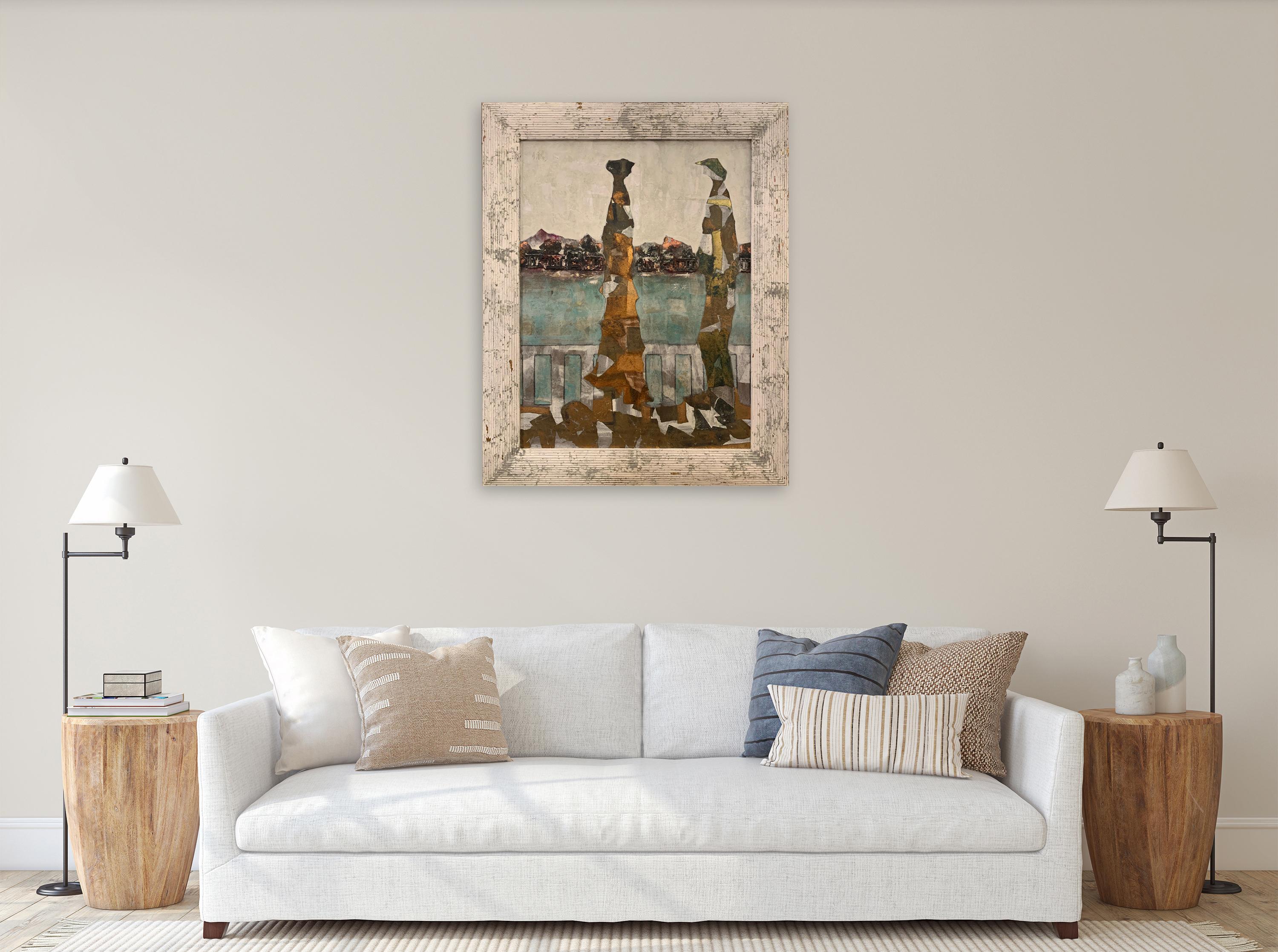 Terrace On The Lake –Andrea Stella – Gemälde in Mischtechnik und Blattgold (Zeitgenössisch), Painting, von ANDREA STELLA