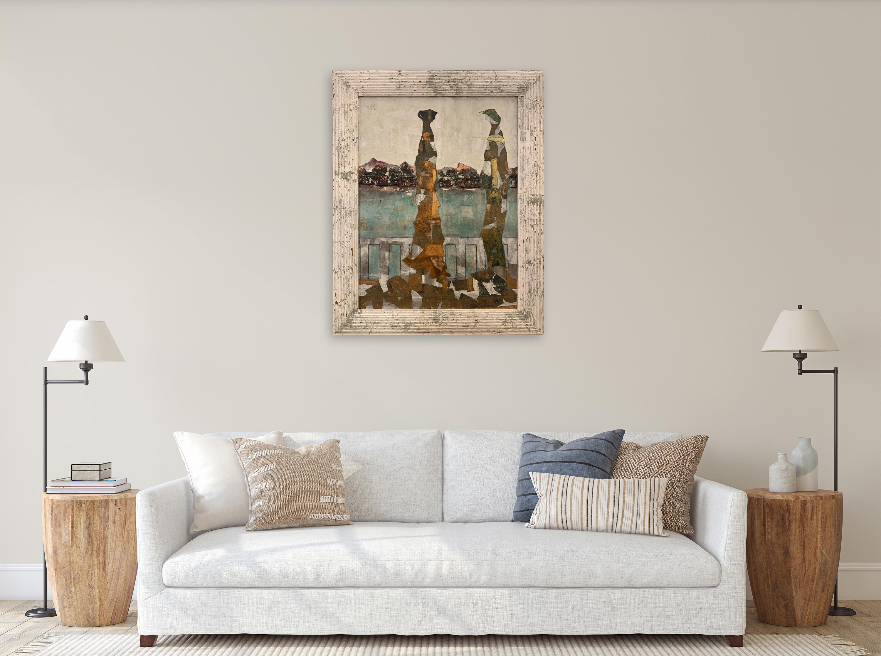 Terrace On The Lake -Andrea Stella - Peinture technique mixte et peinture à la feuille d'or - Contemporain Painting par ANDREA STELLA