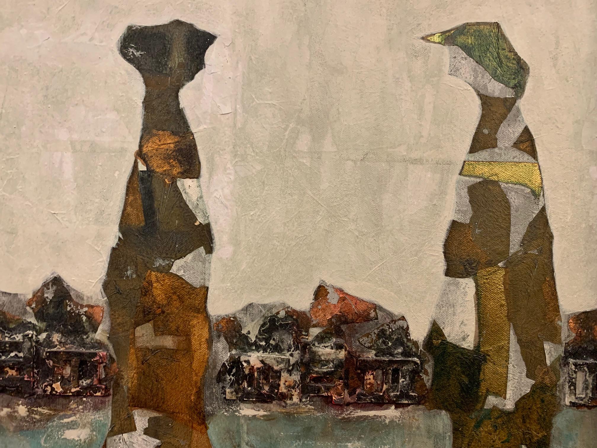 Terrace On The Lake –Andrea Stella – Gemälde in Mischtechnik und Blattgold im Angebot 1
