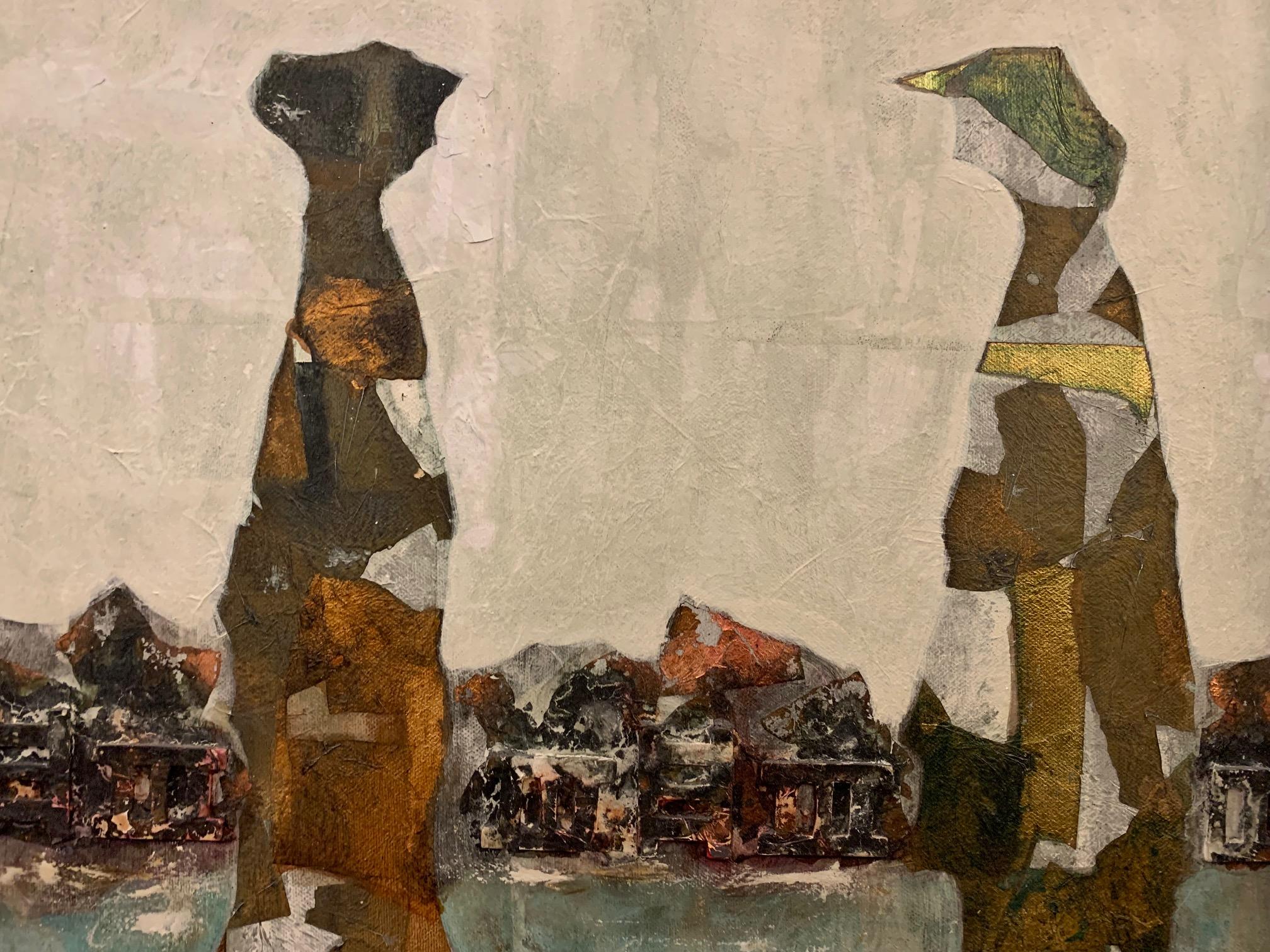 Terrace On The Lake -Andrea Stella - Mixed Media & Gold Leaf Painting For Sale 2