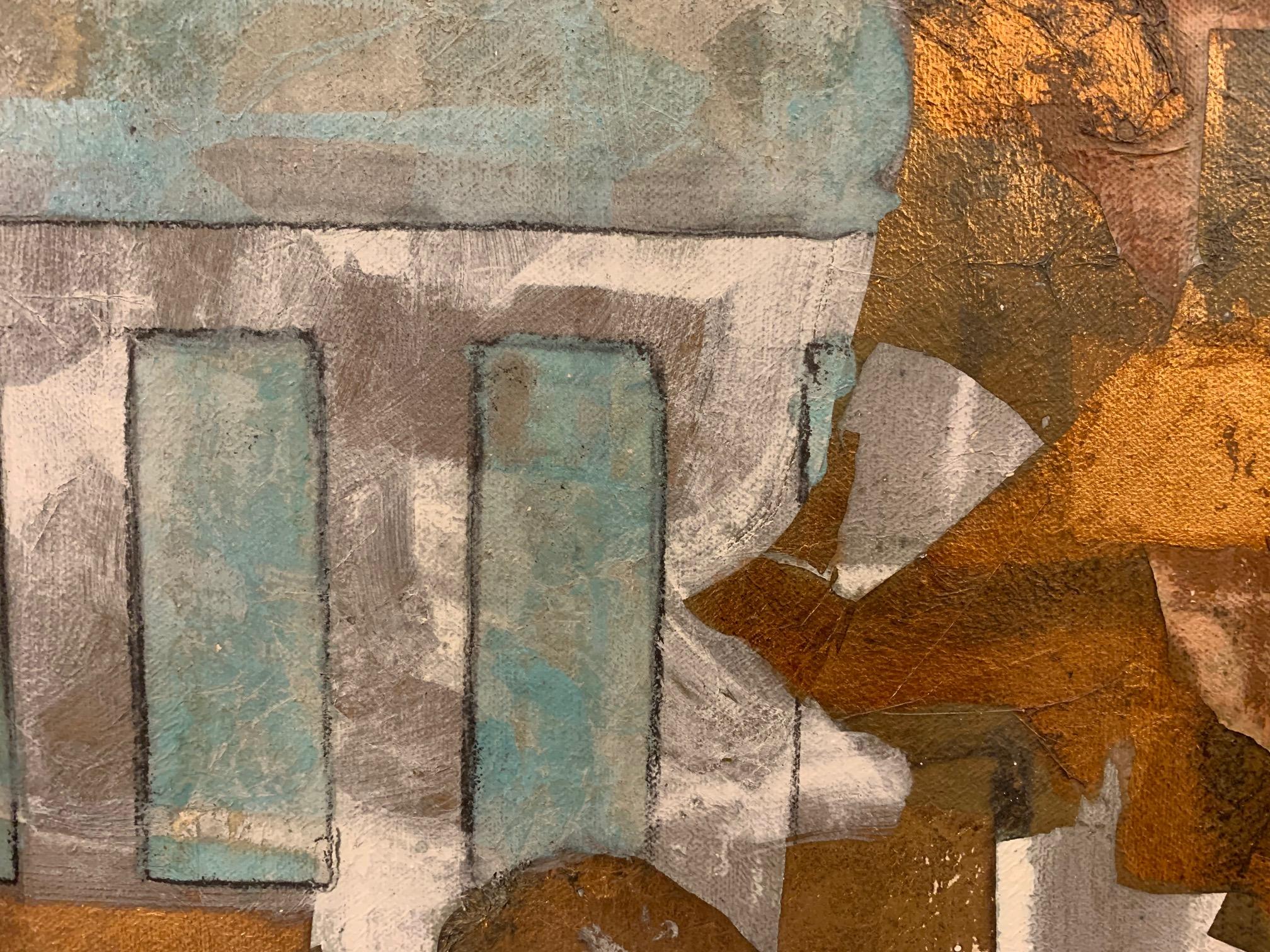 Terrace On The Lake -Andrea Stella - Mixed Media & Gold Leaf Painting For Sale 4