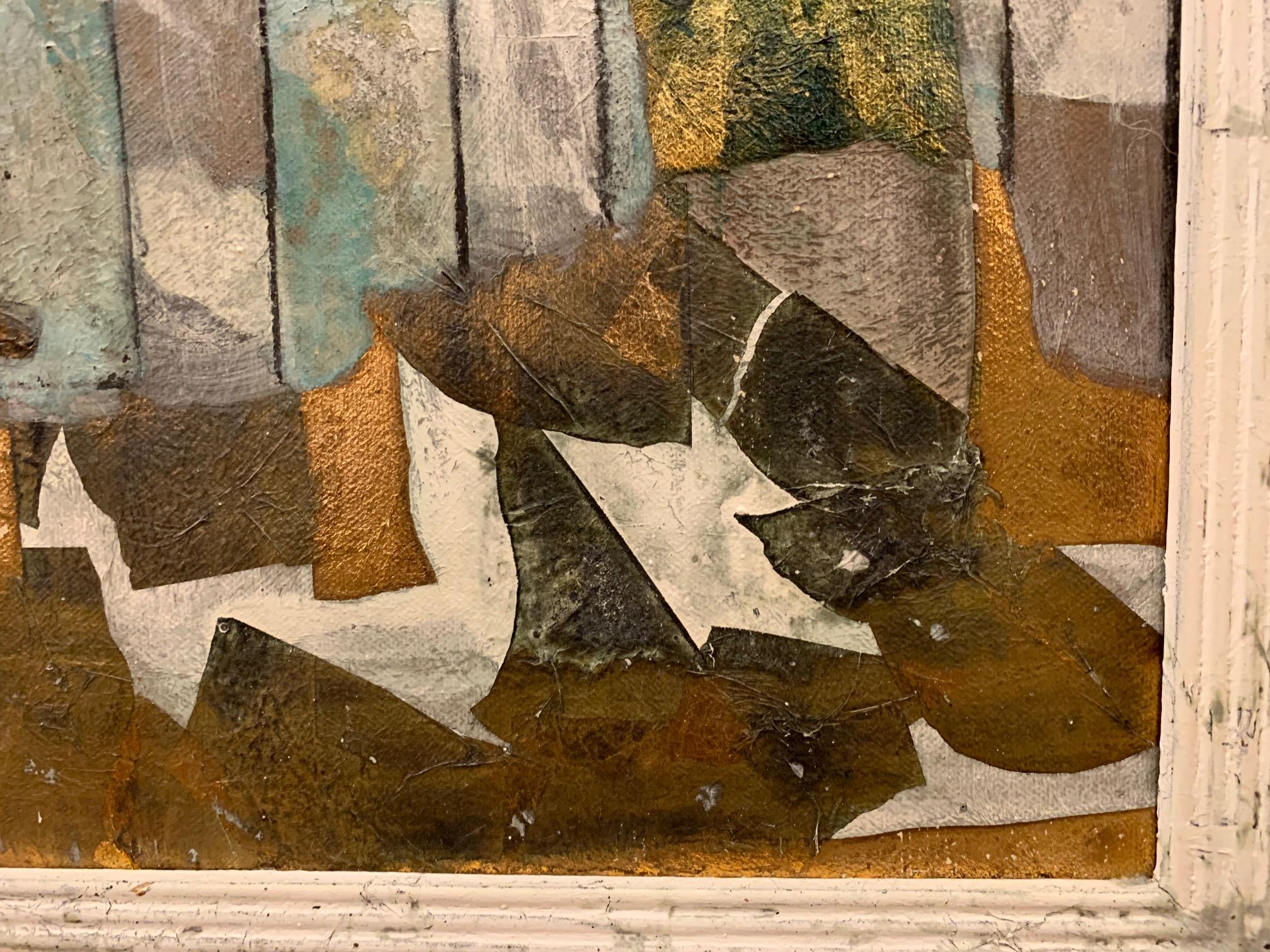 Terrace On The Lake -Andrea Stella - Peinture technique mixte et peinture à la feuille d'or en vente 3