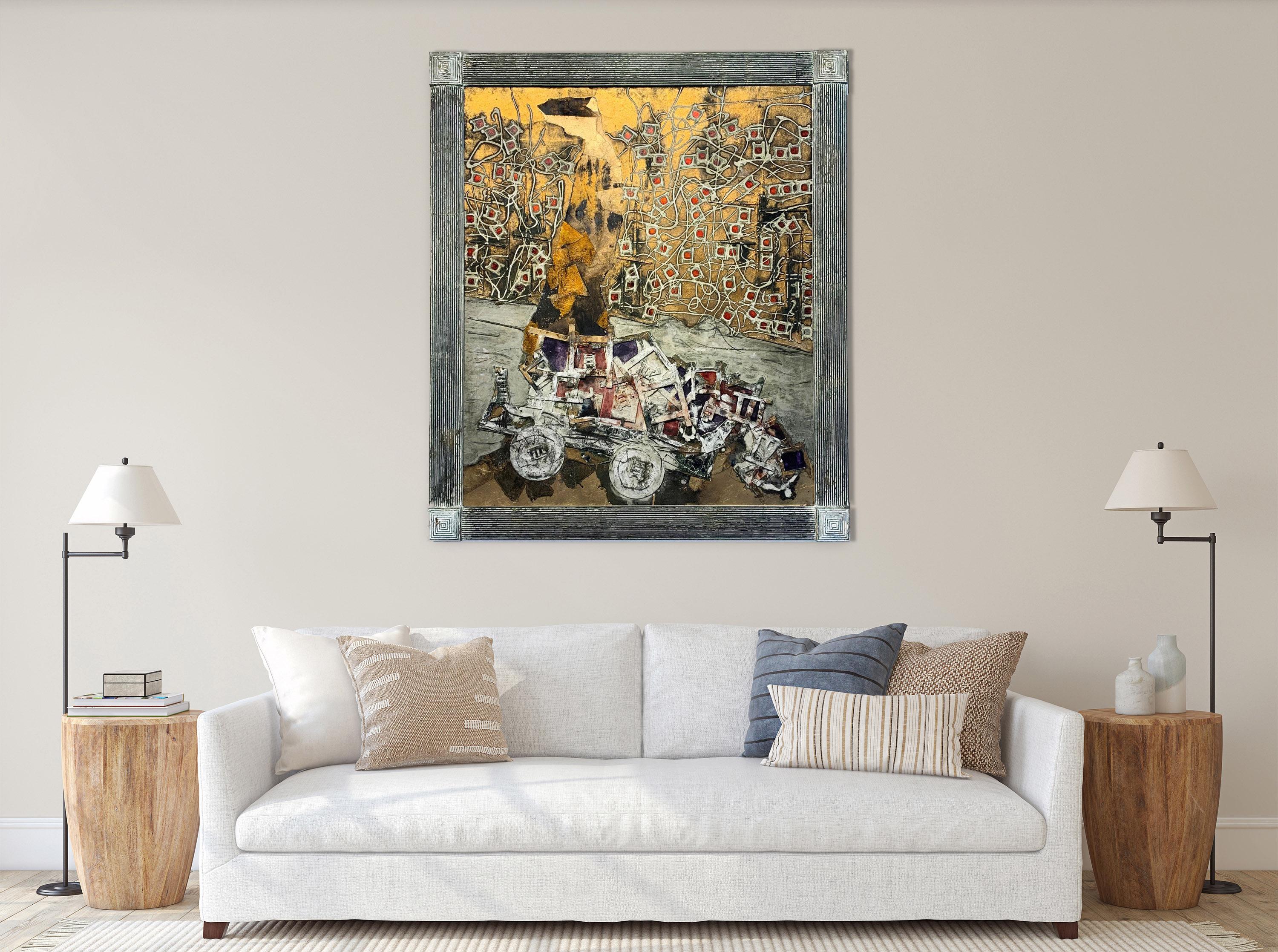 « The Cart Of Dreams » (Le chariot des rêves) - Peinture abstraite figurative - Techniques mixtes - Contemporain Mixed Media Art par ANDREA STELLA