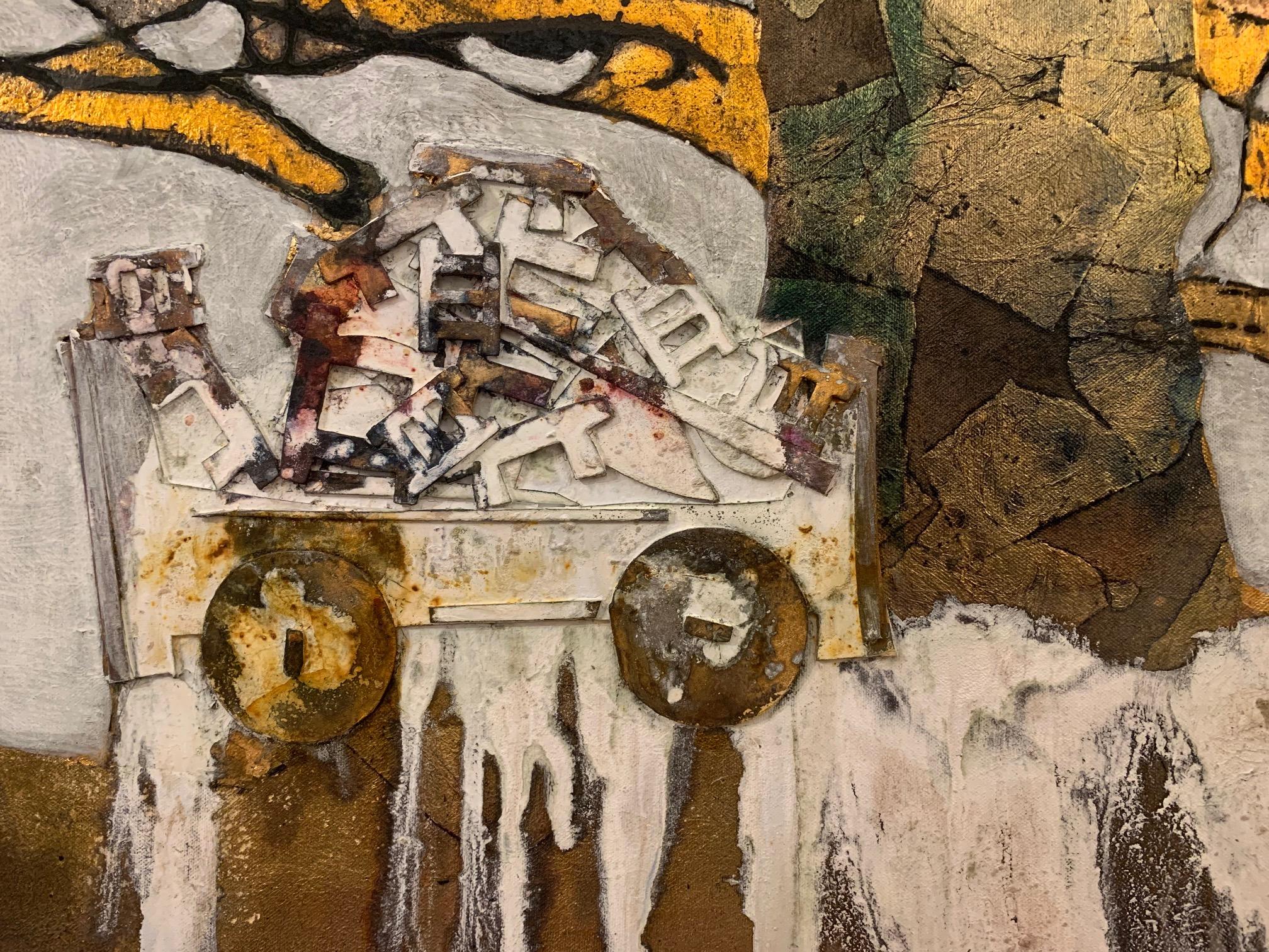 The Cart Of Dreams -Andrea Stella -Figurative Abstract Painting -Mixed Media For Sale 3