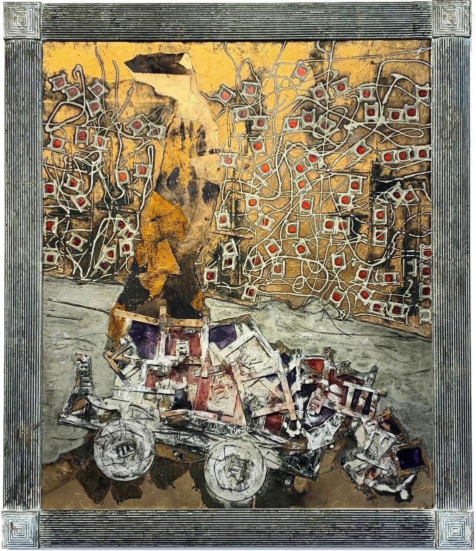 « The Cart Of Dreams » (Le chariot des rêves) - Peinture abstraite figurative - Techniques mixtes - Mixed Media Art de ANDREA STELLA