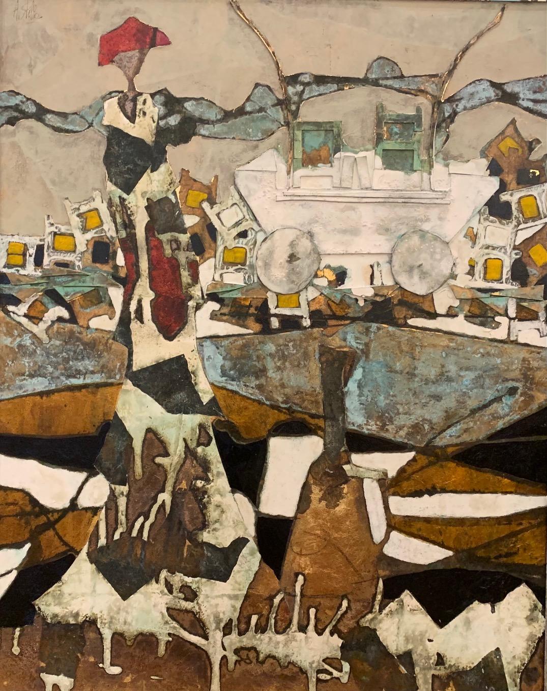 Le chariot de l'imagination - Peinture abstraite figurative d'Andrea Stella - Techniques mixtes