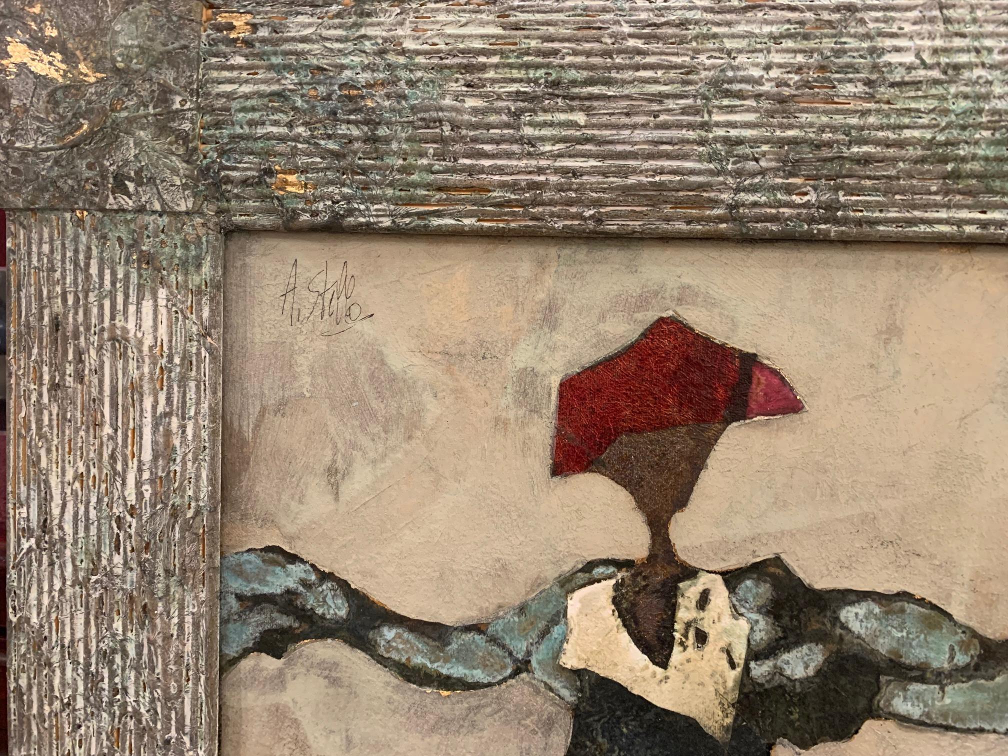 The Cart of imagination -Andrea Stella-Figurative Abstract Painting -Mixed Media For Sale 1