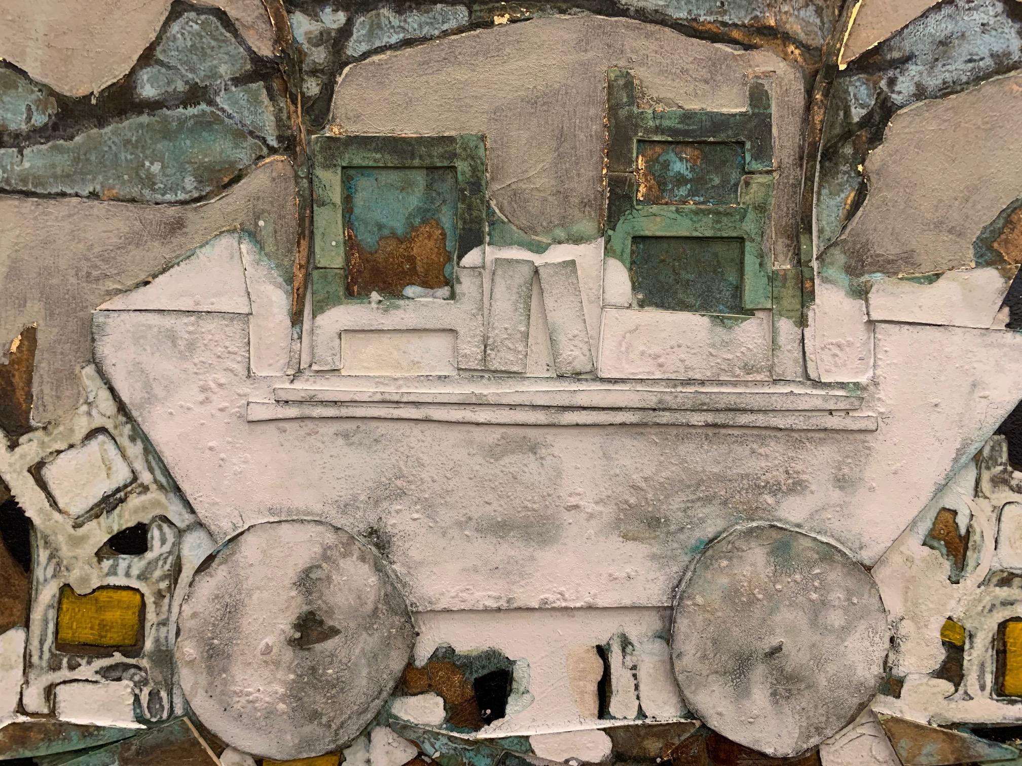 Der Rollwagen der Fantasie –Andrea Stella-Figuratives abstraktes Gemälde – Mixed Media im Angebot 2