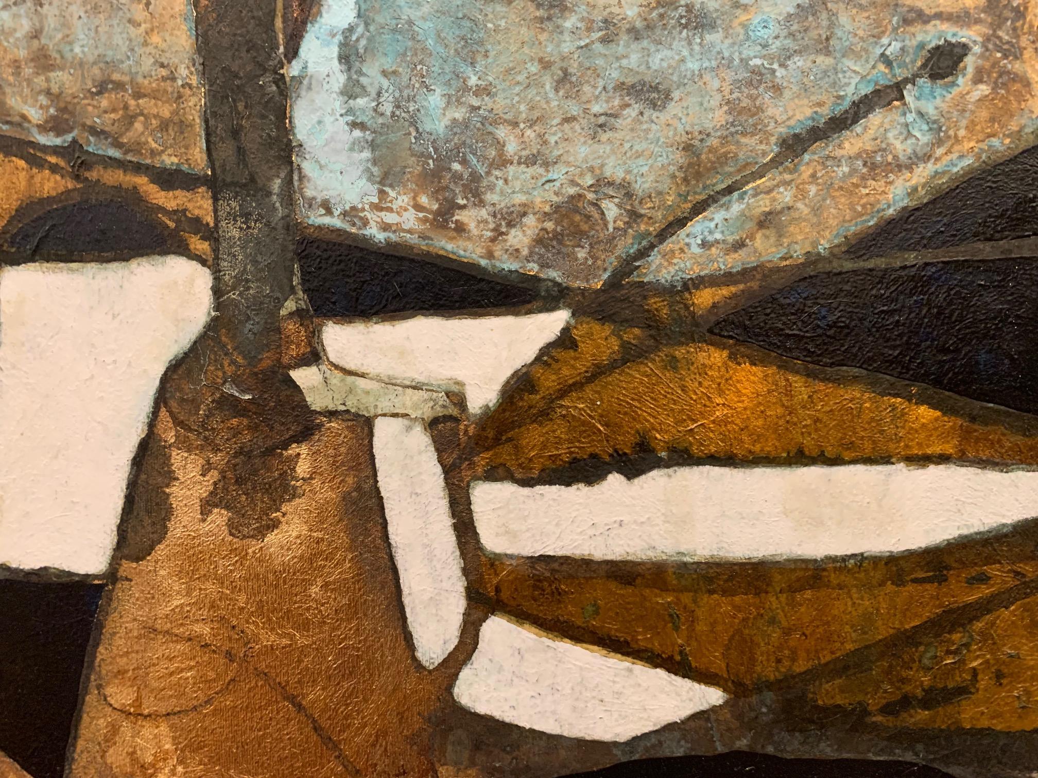 Der Rollwagen der Fantasie –Andrea Stella-Figuratives abstraktes Gemälde – Mixed Media im Angebot 1