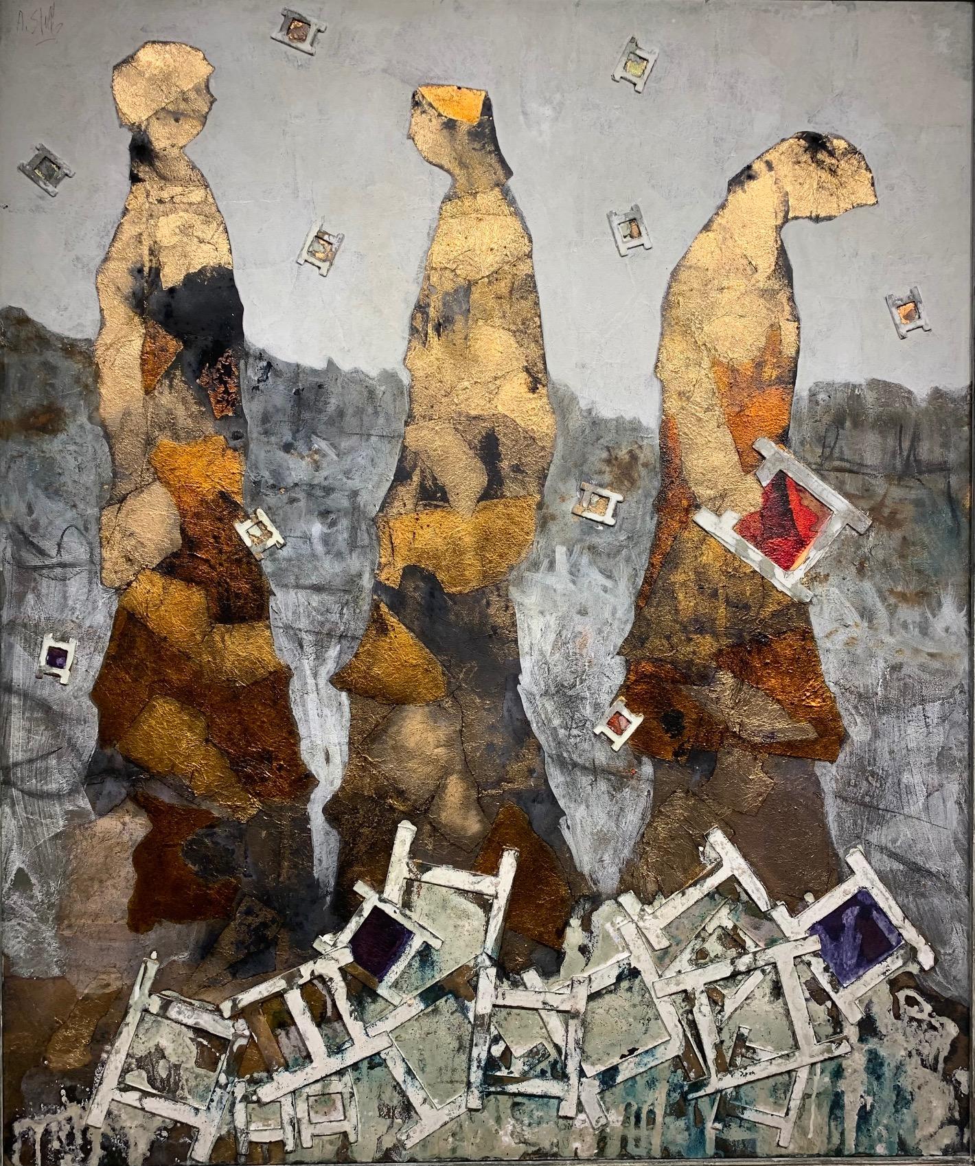 The Harvester of Desire – Andrea Stella – Figuratives abstraktes Gemälde mit gemischten Medien