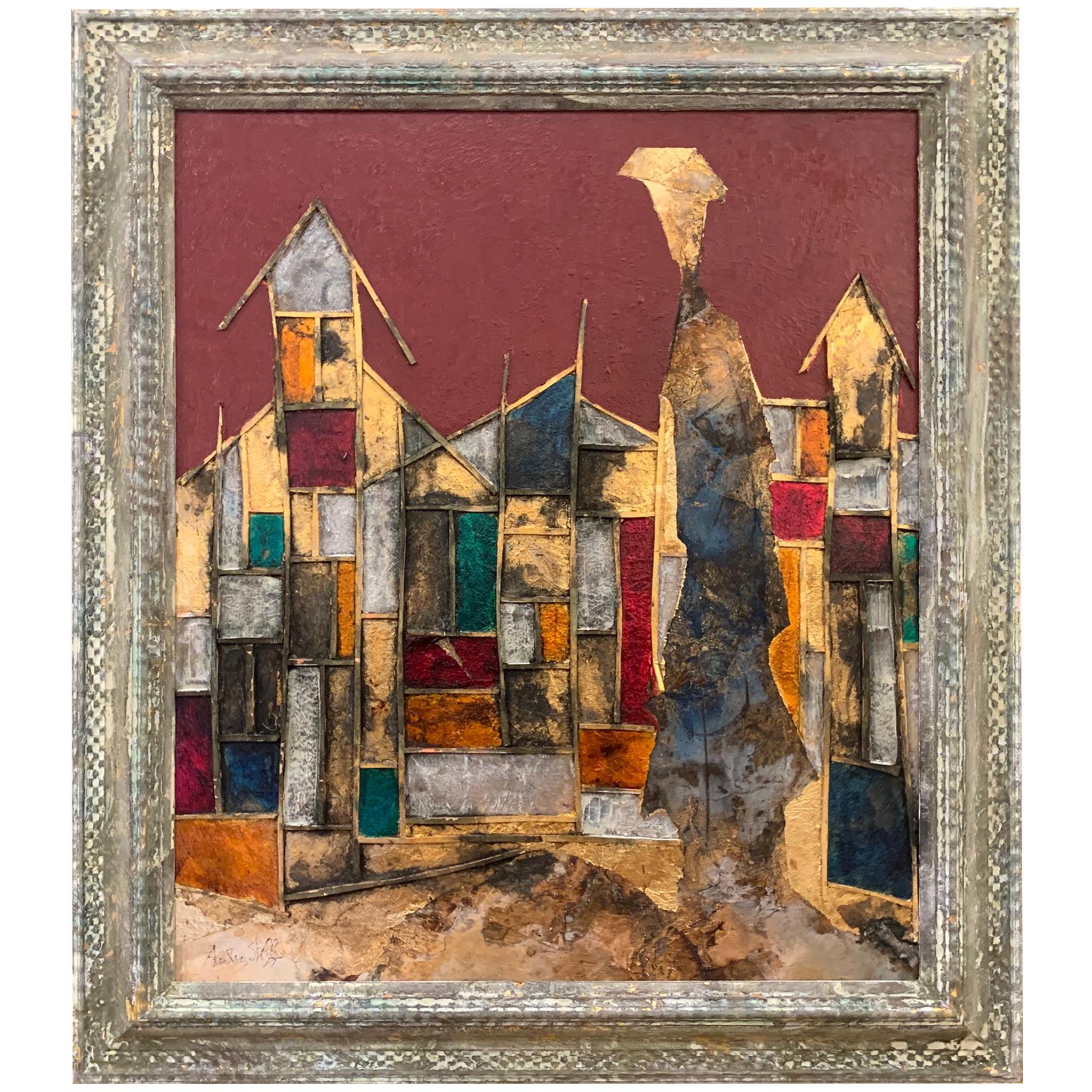 The Magical Village - Andrea Stella - Landscape Abstract Painting - Mixed Media (Gold), Landscape Painting, von ANDREA STELLA