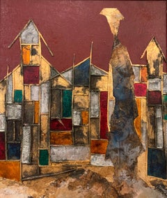 The Magical Village - Andrea Stella - Landscape Abstract Painting - Mixed Media