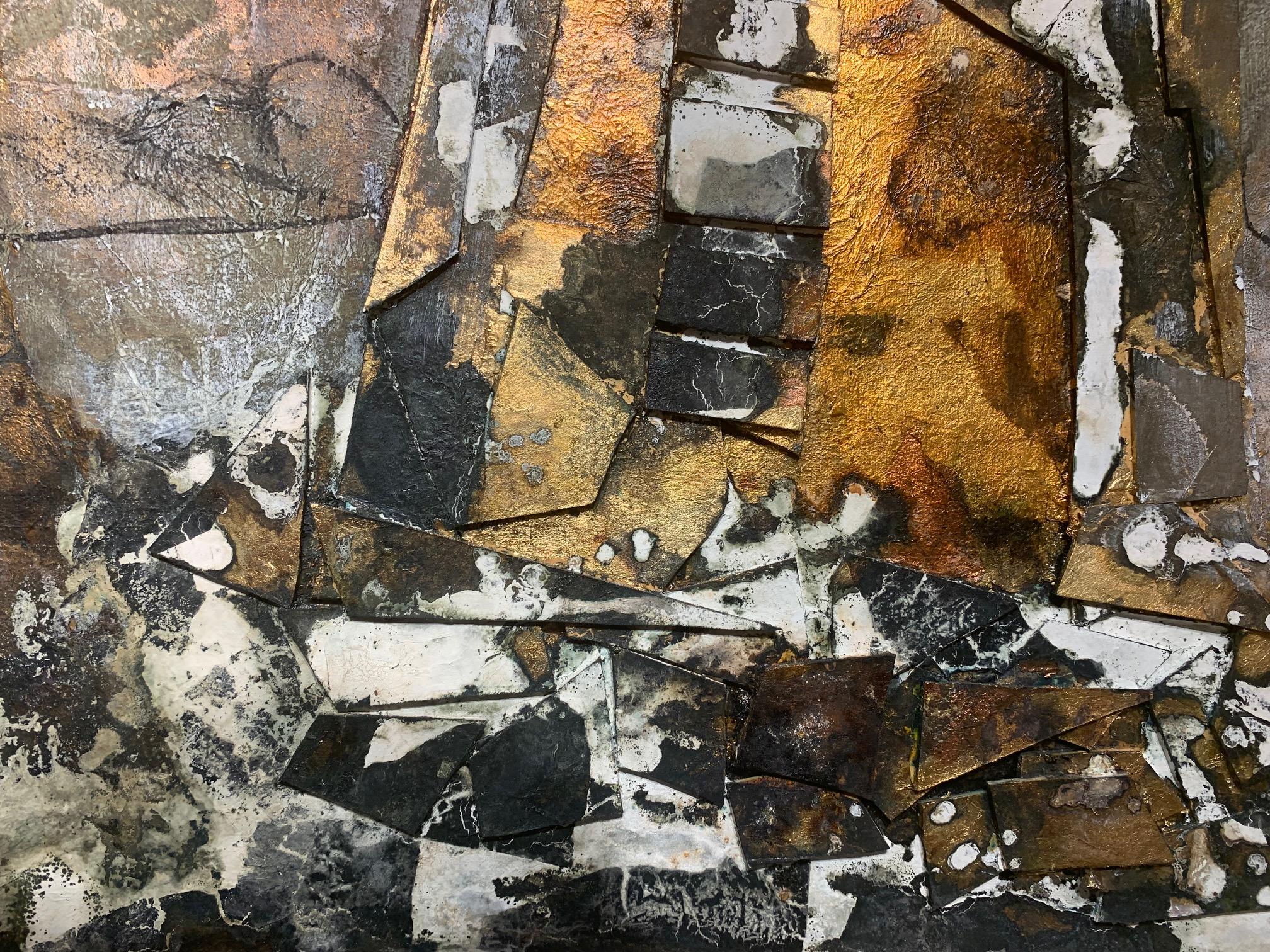 The Man Of The Mill – Andrea Stella – Figuratives Gemälde in Mischtechnik (Gold), Figurative Painting, von ANDREA STELLA