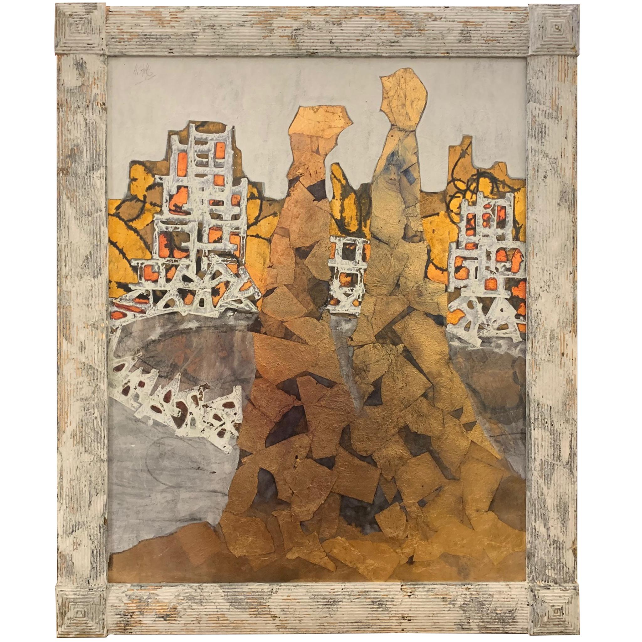 The Way Of Love And Color-Andrea Stella-Figurative Abstract Painting-Mixed Media - Gold Figurative Painting by ANDREA STELLA