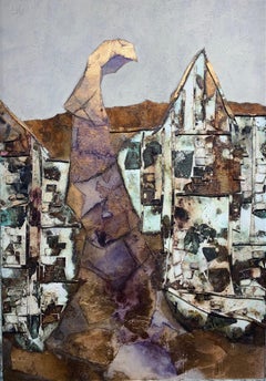Frau des Dorfes –Andrea Stella-Figuratives abstraktes Gemälde mit gemischten Medien