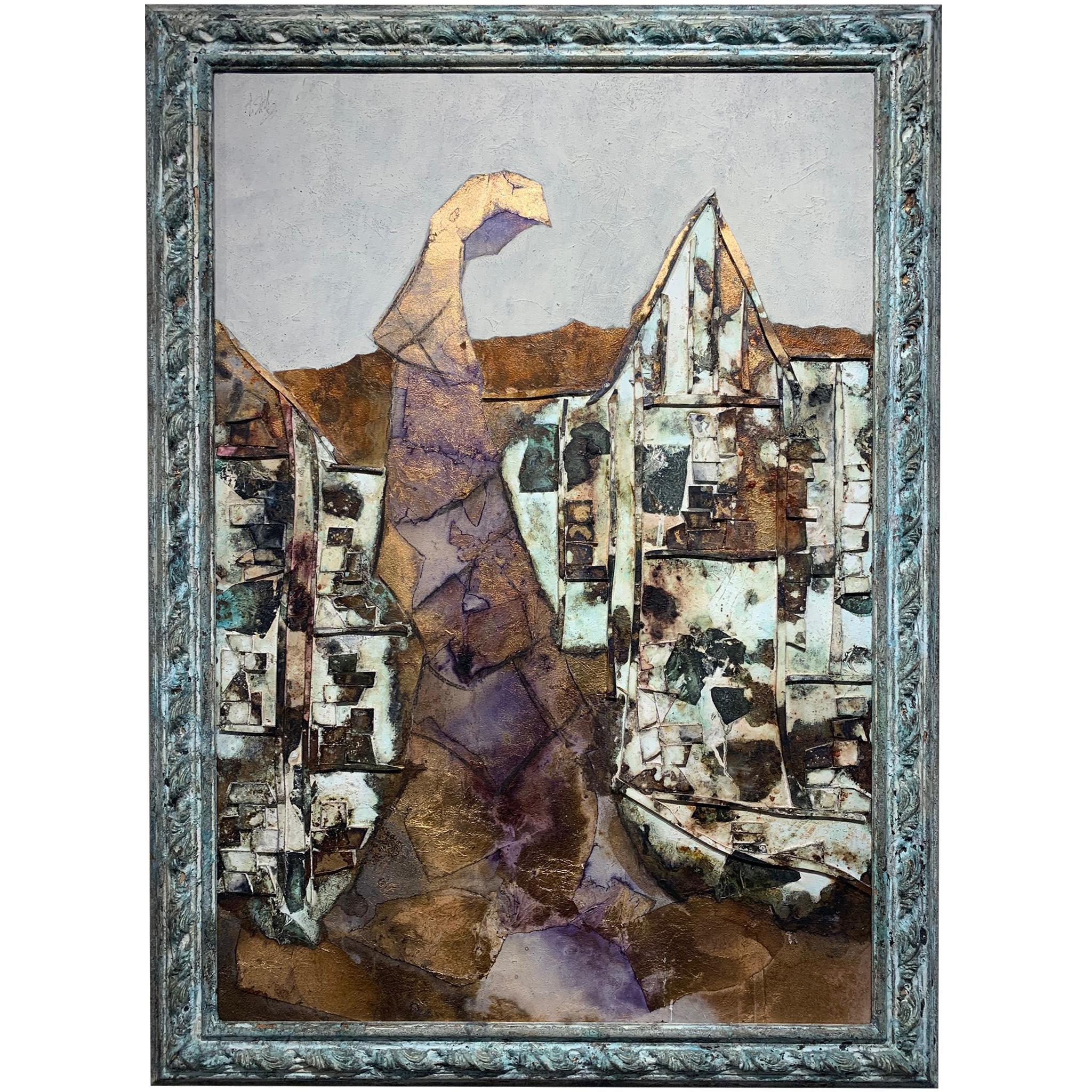 Frau des Dorfes –Andrea Stella-Figuratives abstraktes Gemälde mit gemischten Medien (Zeitgenössisch), Mixed Media Art, von ANDREA STELLA