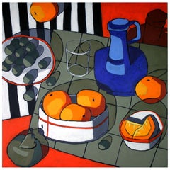 Andrea Tama la cruche bleue Acrylique sur panneau signée Nature morte moderne, 2023