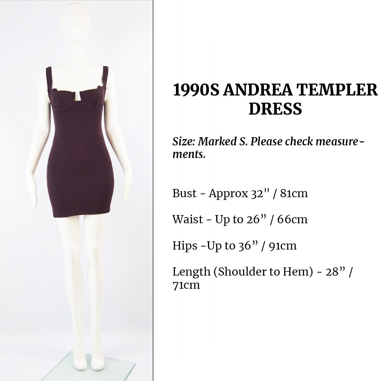 Andrea Templer Paris Aubergine Bodycon Party Dress with Sculptural Bust, 1990s For Sale 4
