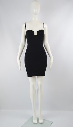 Andrea Templer Paris Black Architectural Plunge Bust Bodycon Party Dress, 1990s