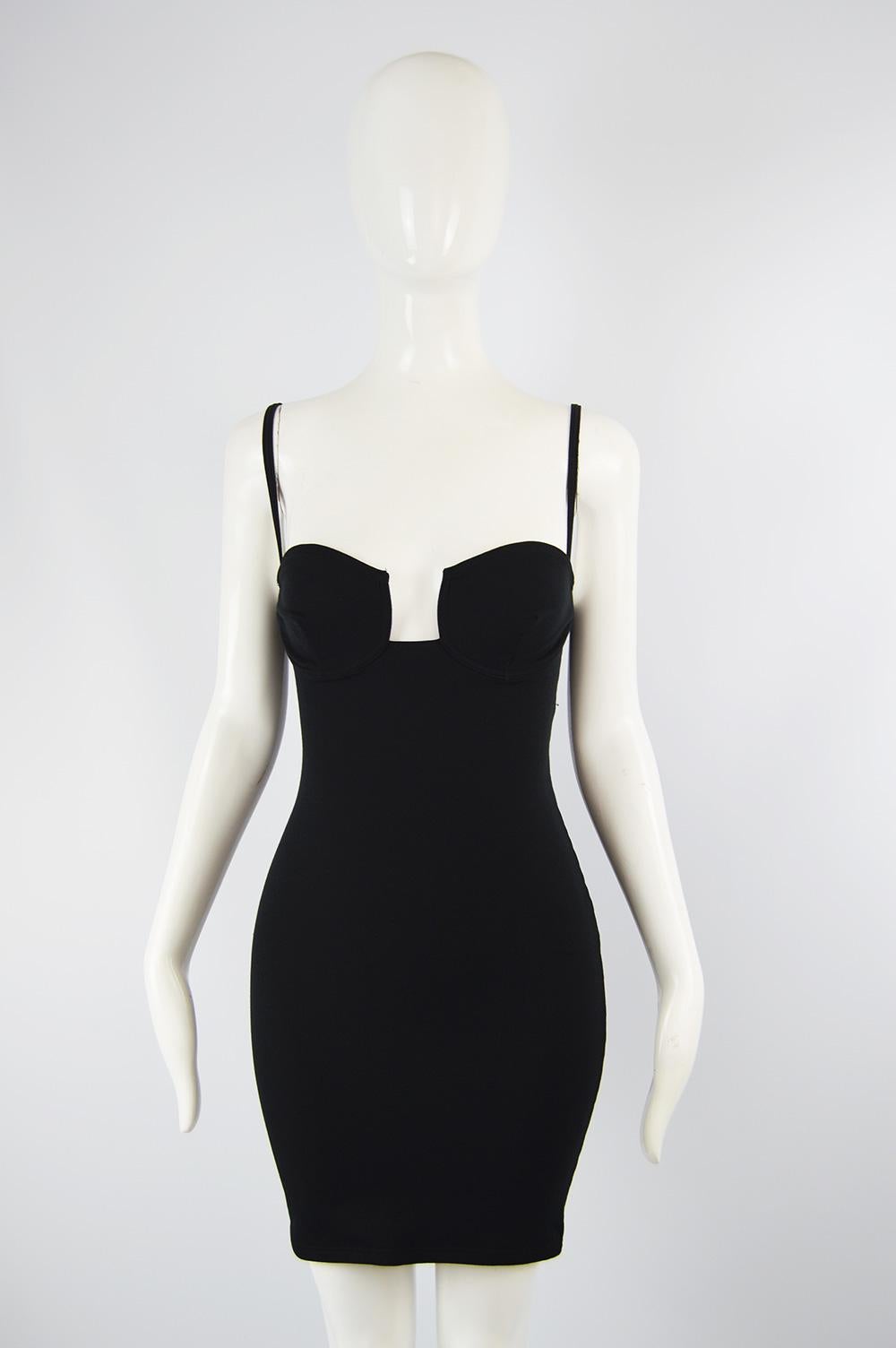 Andrea Templer Paris Black Architectural Plunge Bust Bodycon Party Dress, 1990s In Good Condition In Doncaster, South Yorkshire